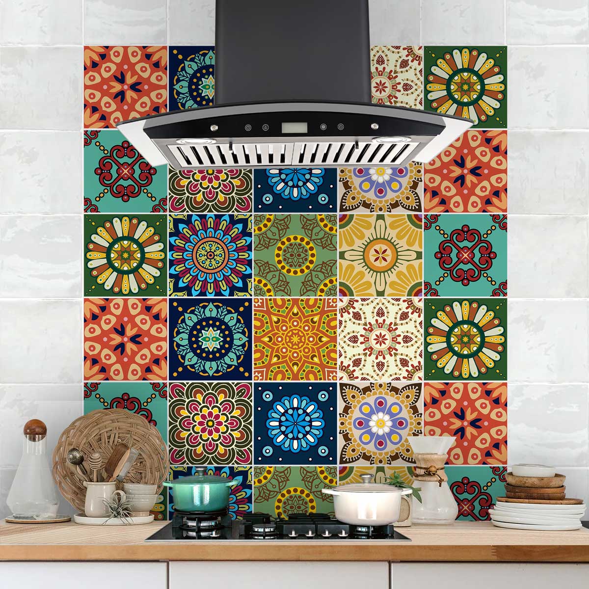 Colorful Mexican Talavera Peel and Stick Tile Stickers | Kitchen Bathroom Wall Backsplash Tile Vinyl | Removable | Free Shipping