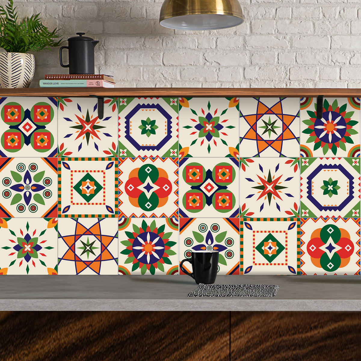 Peel and Stick Colorful Santorin Tile Stickers | Kitchen, Bathroom, Wall Backsplash Tile Vinyl | Waterproof | Removable