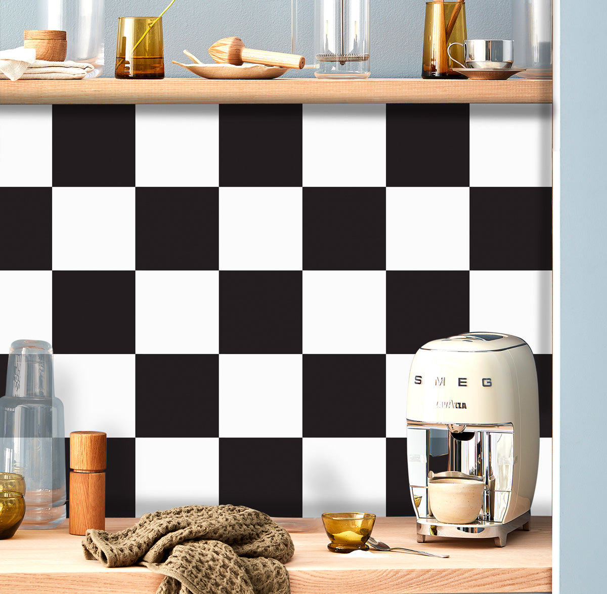 Black and White Checkered Kitchen Floor Tile Decals | Peel and Stick Tile Stickers for Kitchen Bathroom, Wall Tile Stickers