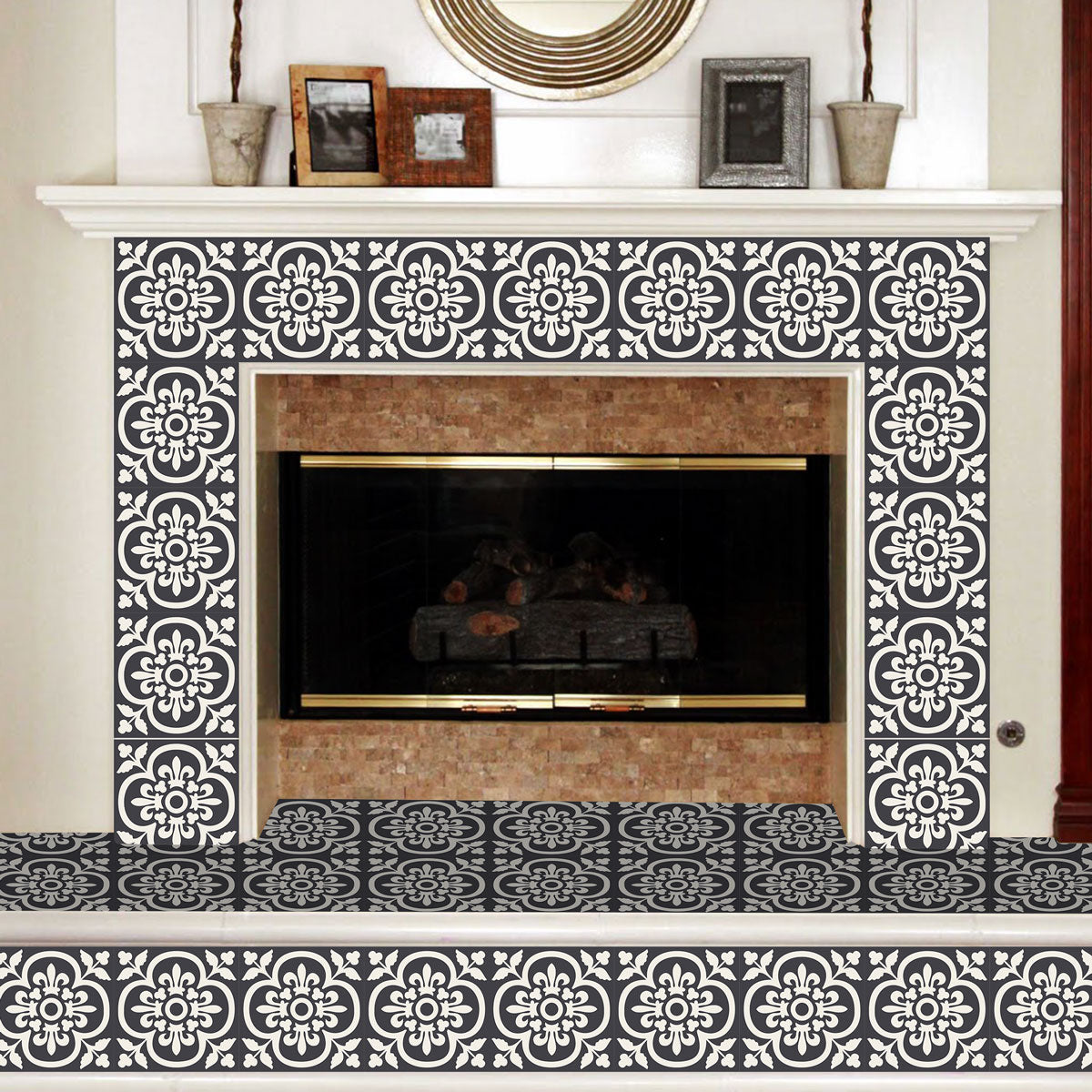 Elegant Damask Floral Floor Tile Stickers | Peel and Stick Tile Decals for Kitchen Bathroom Wall | Antiskid Floor Tile Vinyl