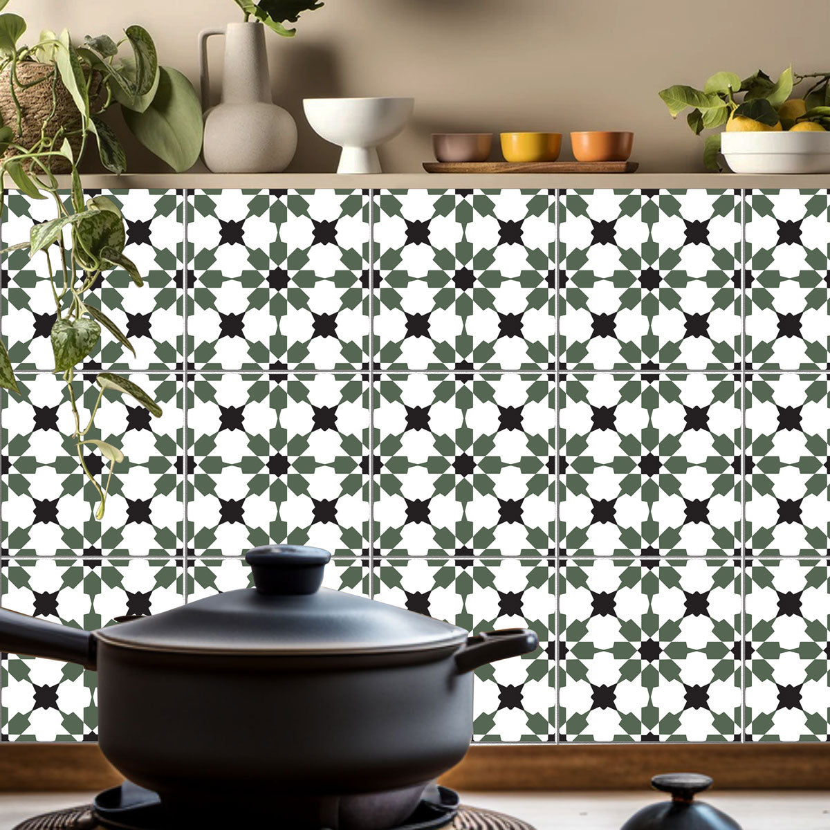 Peel and Stick Moroccan Forest Green Tile Stickers | Kitchen Bathroom Decal, Wall Stair Decal | Removable | Free Shipping