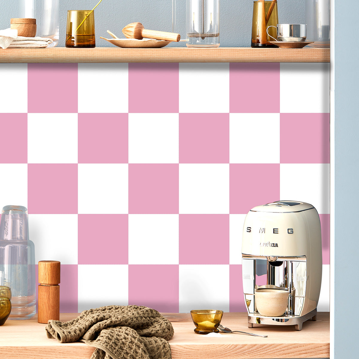 Candy Pink and Light White Texture Tile Stickers | Kitchen Bathroom Wall Peel and Stick Tile Decals | Antiskid Floor Tile Stickers