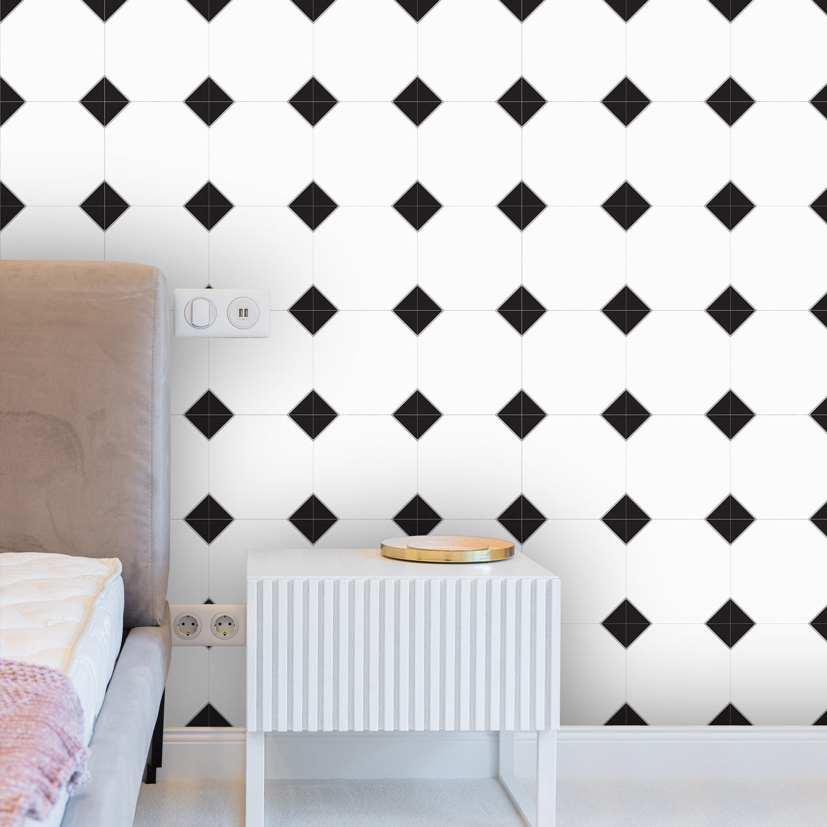 Black and White Geometric Tile Stickers | Peel and Stick Kitchen Wall Floor Bathroom Tile Decals | Removable| Free Shipping