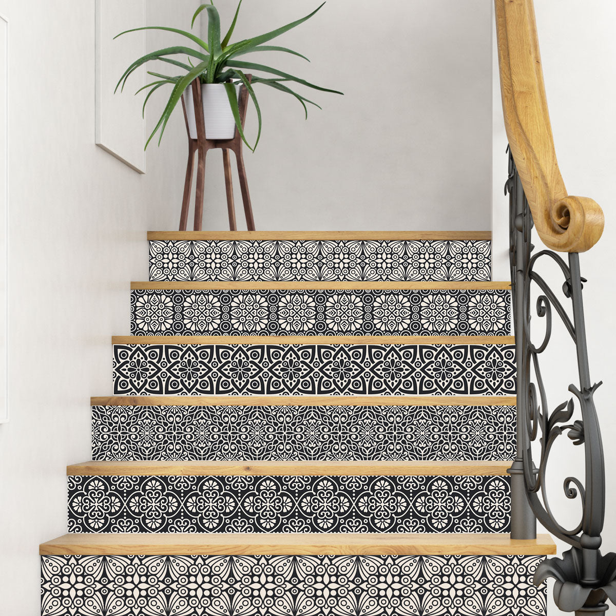 Black and Ivory Peel and Stick Stair Decals | Easy to Trim | DIY Home Decor-Extra long 49" length | FREE SHIPPING!