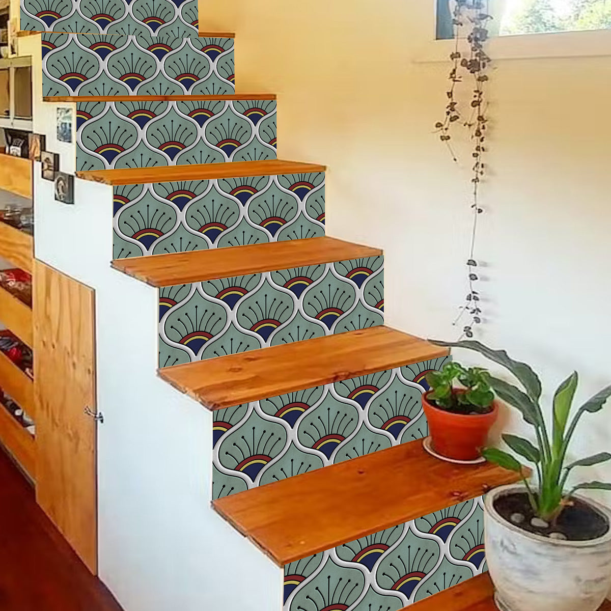 Peacock Hand Painted Peel and Stick Stair Decal | Waterproof and Easy to Trim | Extra long 49" length DIY Home Décor