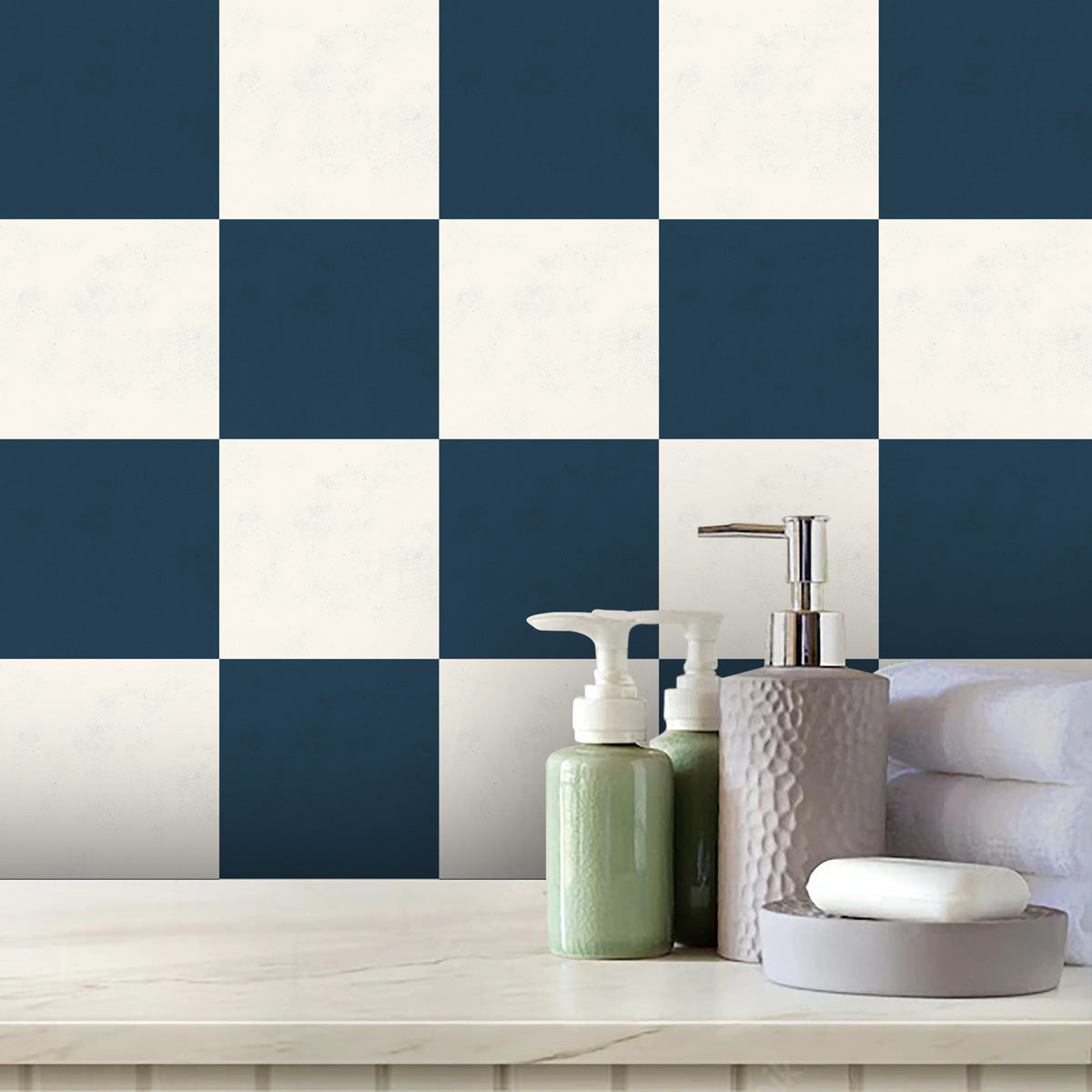Dark Blue and Cream Texture Tile Stickers | Antiskid Floor Tile Vinyl |Peel and Stick Kitchen Backsplash Bathroom Wall Tile Vinyl