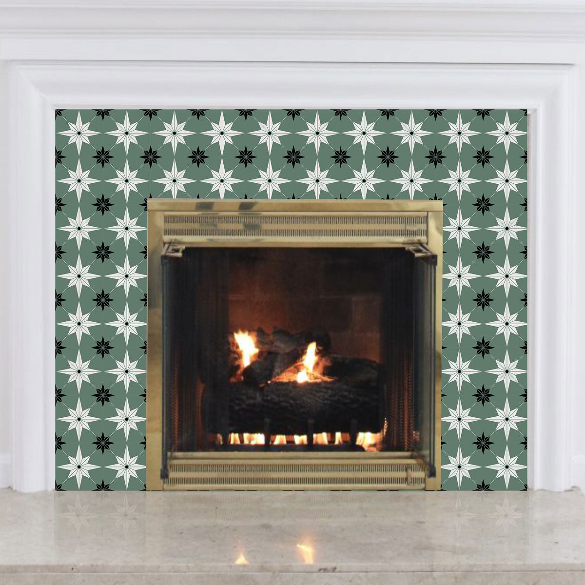 Peel and Stick Green with White Star Tile Stickers | Removable | Antiskid for Bathroom Floor Tile Vinyl Decals | Free Shipping