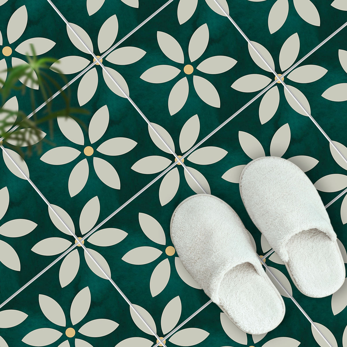 Moss Green Floral Kitchen Backsplash Tile Stickers | Peel and Stick Bathroom Wall Tile Decals | Removable | Free Shipping