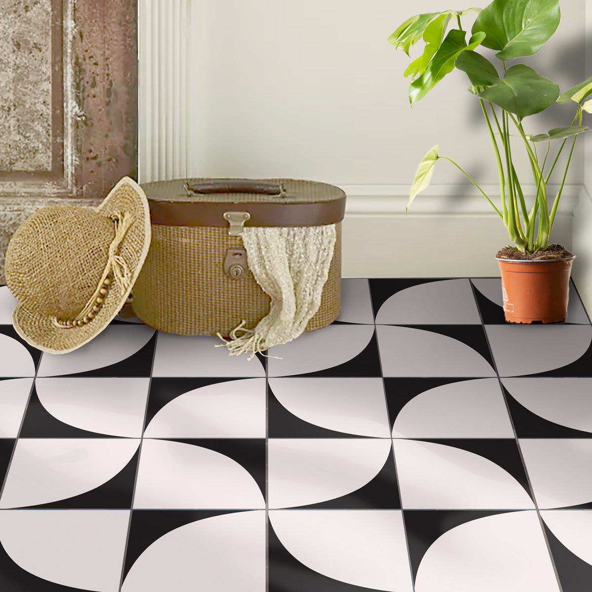 Porcelain Geometric Tile Stickers | Antiskid Floor Tile Vinyl Decals | Peel and Stick Kitchen Wall Floor Bathroom Tile Decals