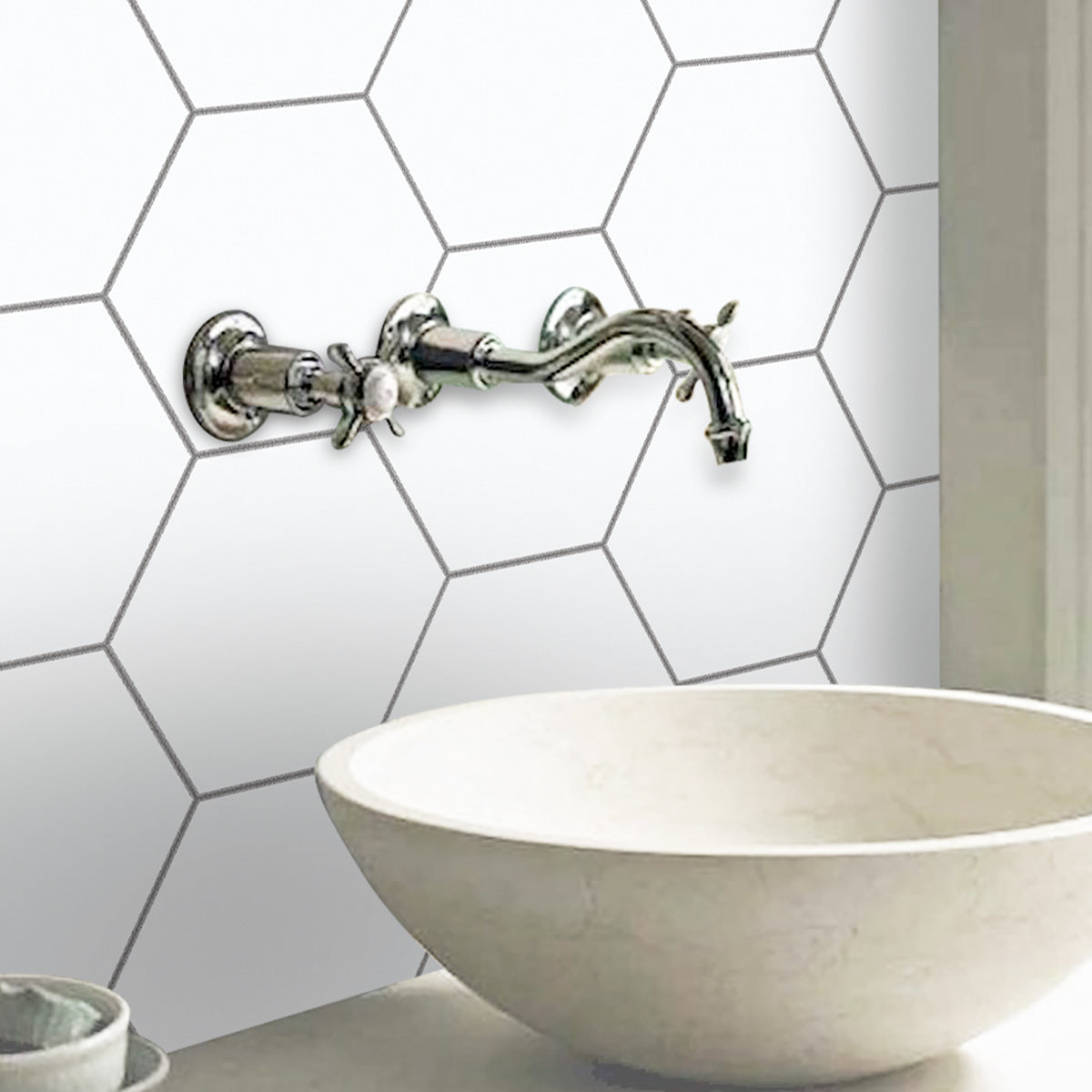White Peel and Stick Hexagon Tile Stickers | Kitchen, Bathroom, Backsplash Decal, Waterproof Tile Decals | Free Shipping