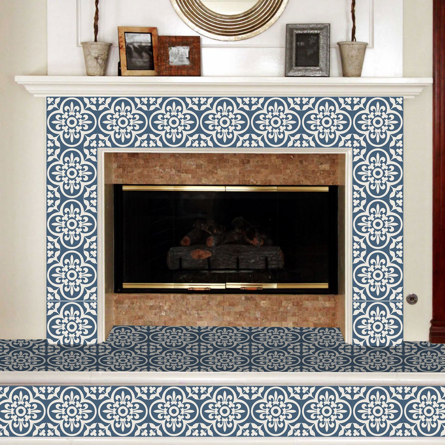 Classic Sky Blue and Off White Backsplash Tile Stickers | Peel and Stick Kitchen Bathroom Floor Wall Tile Stickers | Removable