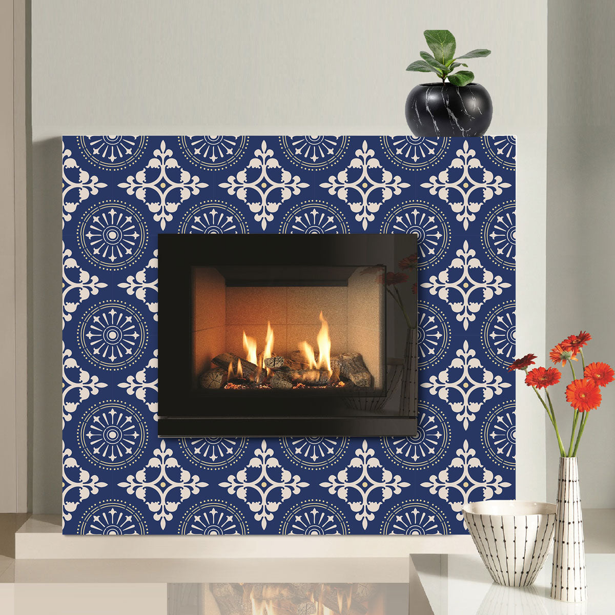 Vintage Dark Blue Floor Tile Stickers | Peel and Stick Backsplash Tile Vinyl Decals for Kitchen, Bathroom & Wall | Removable