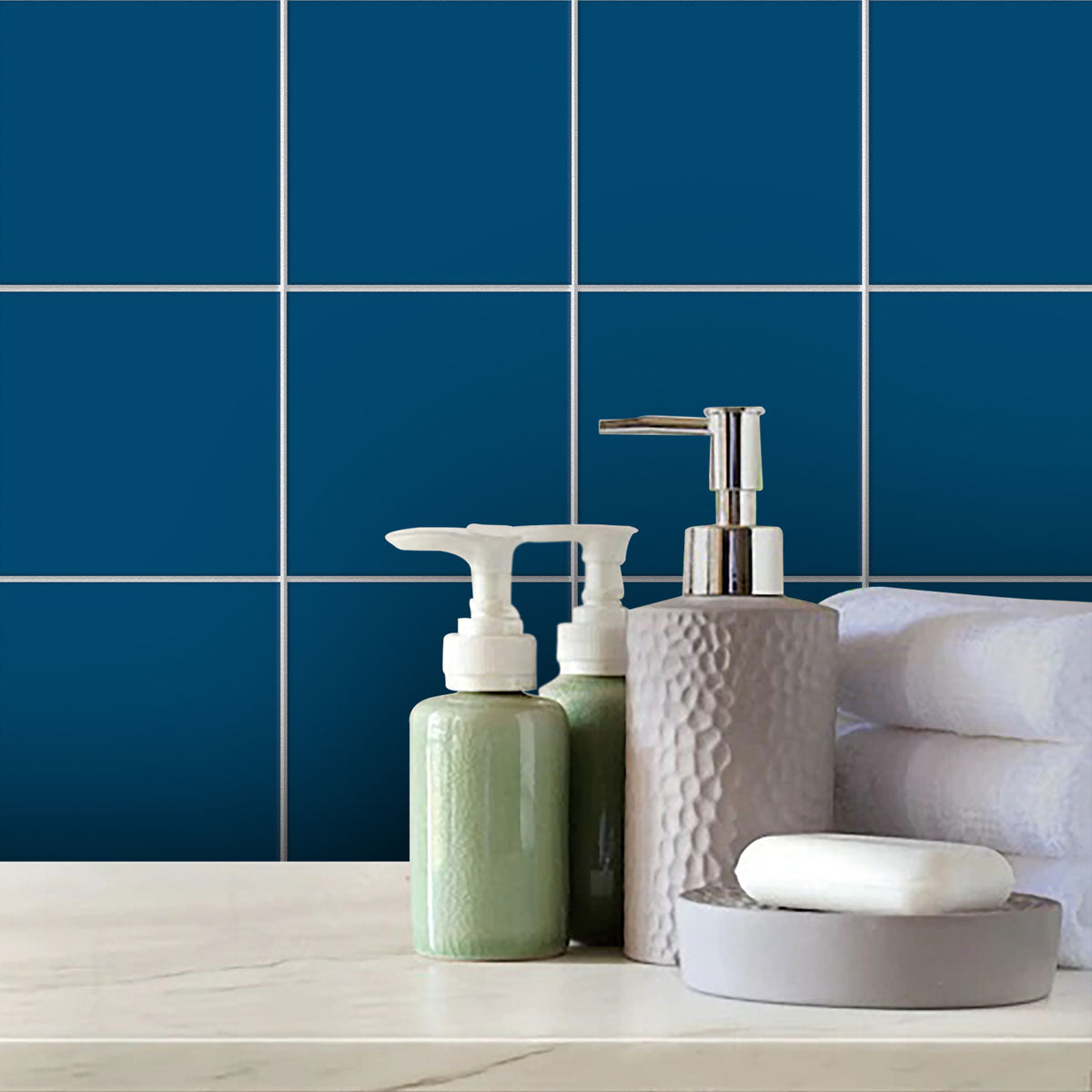 Suede Blue Floor Tile Stickers | Peel and Stick Kitchen, Bathroom and Wall Tile Vinyl Decals | Removable | Removable