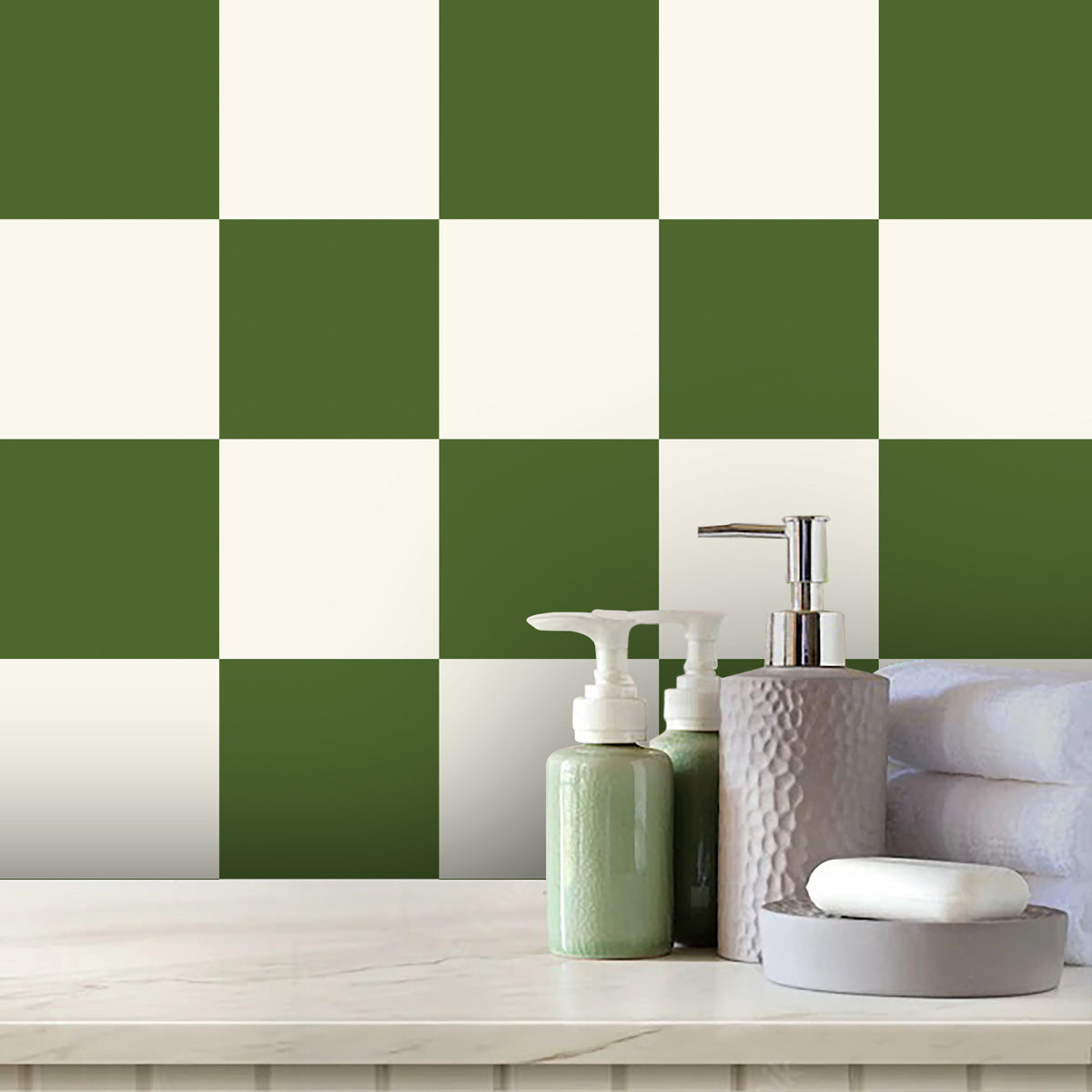 Peel and Stick Olive and Ivory Tile Stickers | Kitchen Bathroom Decal, Wall  Tile Vinyl Decals| Antiskid For Floors | Removable