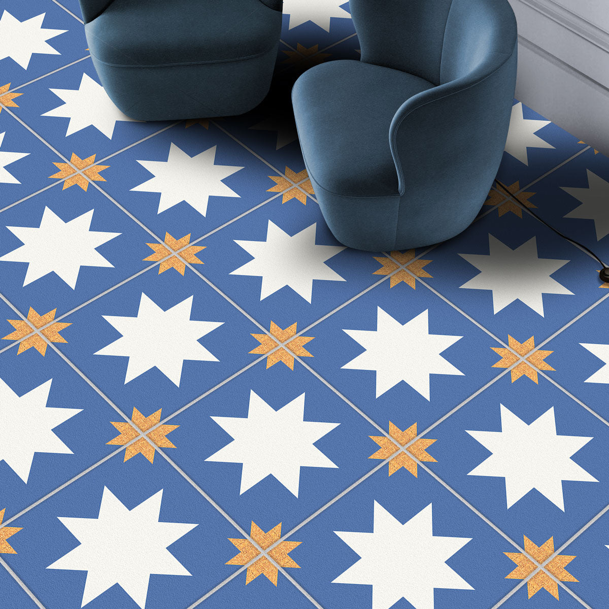 Peel and Stick Blue & Gold Star Texture Tile Vinyl | Kitchen Bathroom Floor Tile Vinyl ecals | Backsplash Stickers | Removable