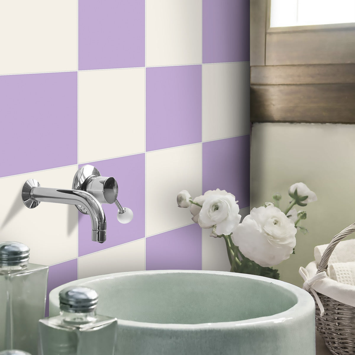 PURPLE and BEIGE Backsplash Tile Stickers | Peel and Stick  Kitchen Wall Bathroom Floor Tile Decals | Removable | Waterproof