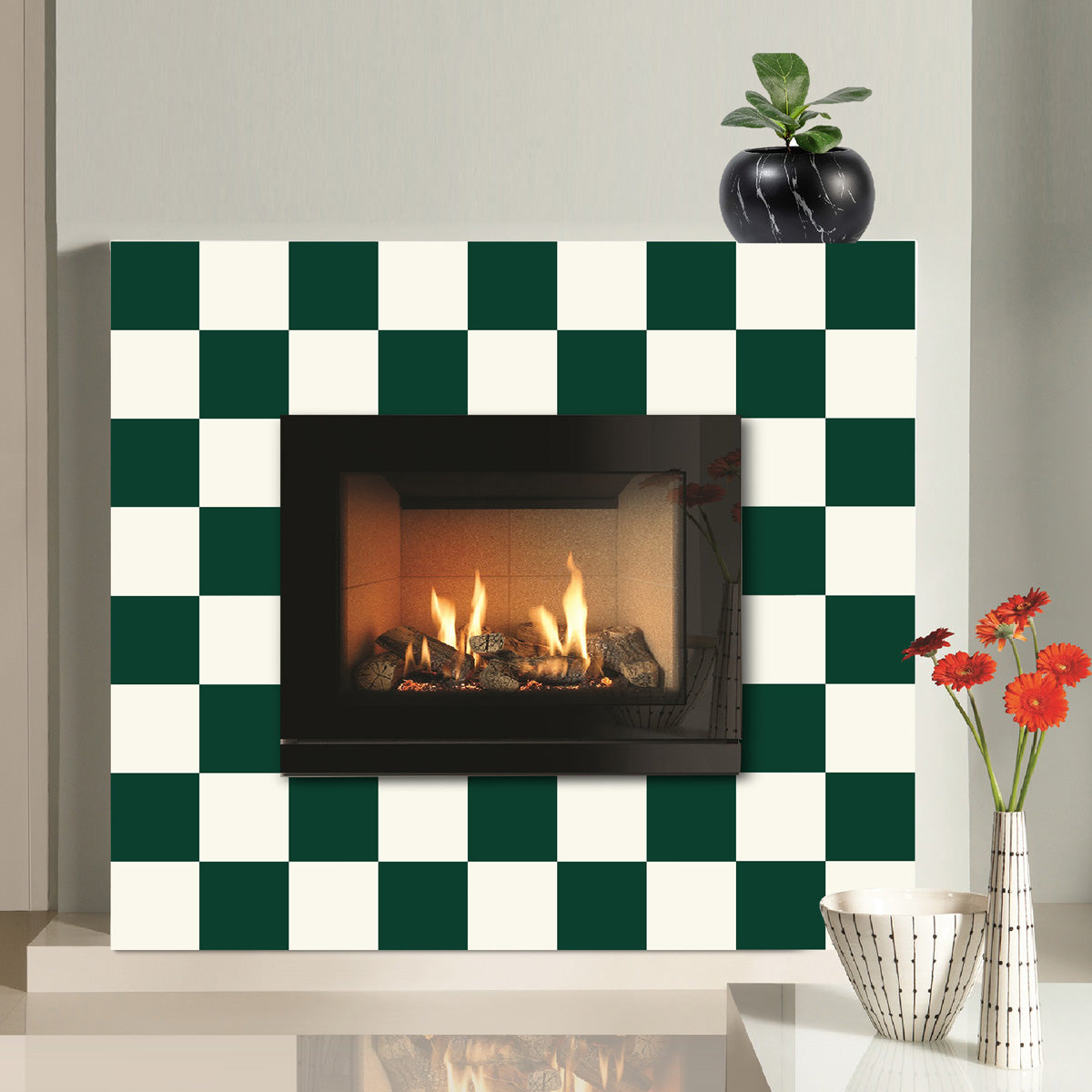 Green and Ivory Tile Stickers | Antiskid Floor Tile Vinyl Decals | Kitchen, Bathroom, Wall Peel and Stick Tile Vinyl Stickers