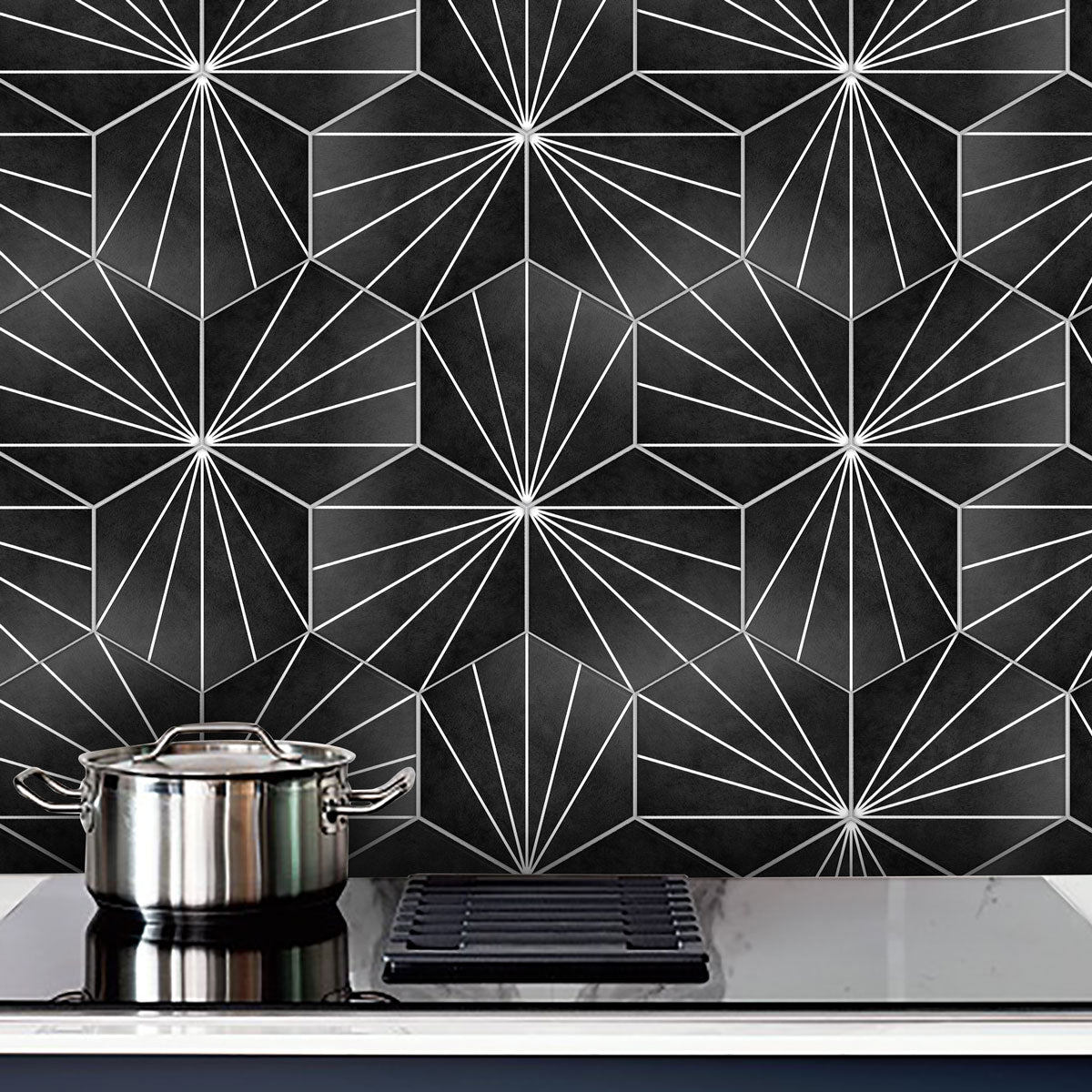 Hexagon Black Floor Tile Stickers | Peel and Stick Kitchen Bathroom Wall Backsplash Tile Viny Decals | Antiskid Tile vinyl for Floor