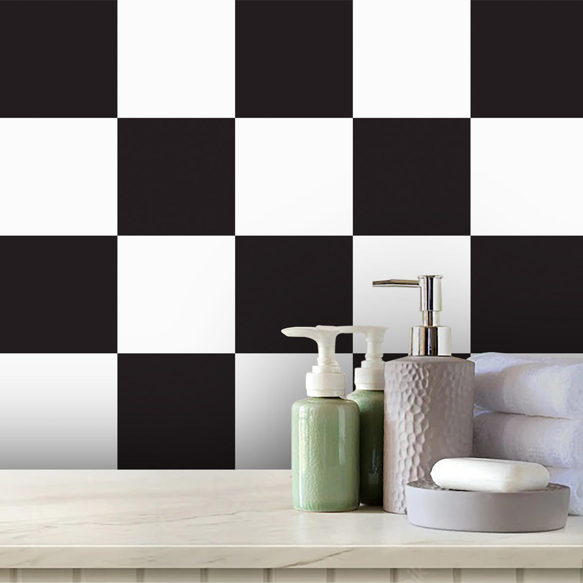 Black and White Checkered Kitchen Floor Tile Decals | Peel and Stick Tile Stickers for Kitchen Bathroom, Wall Tile Stickers