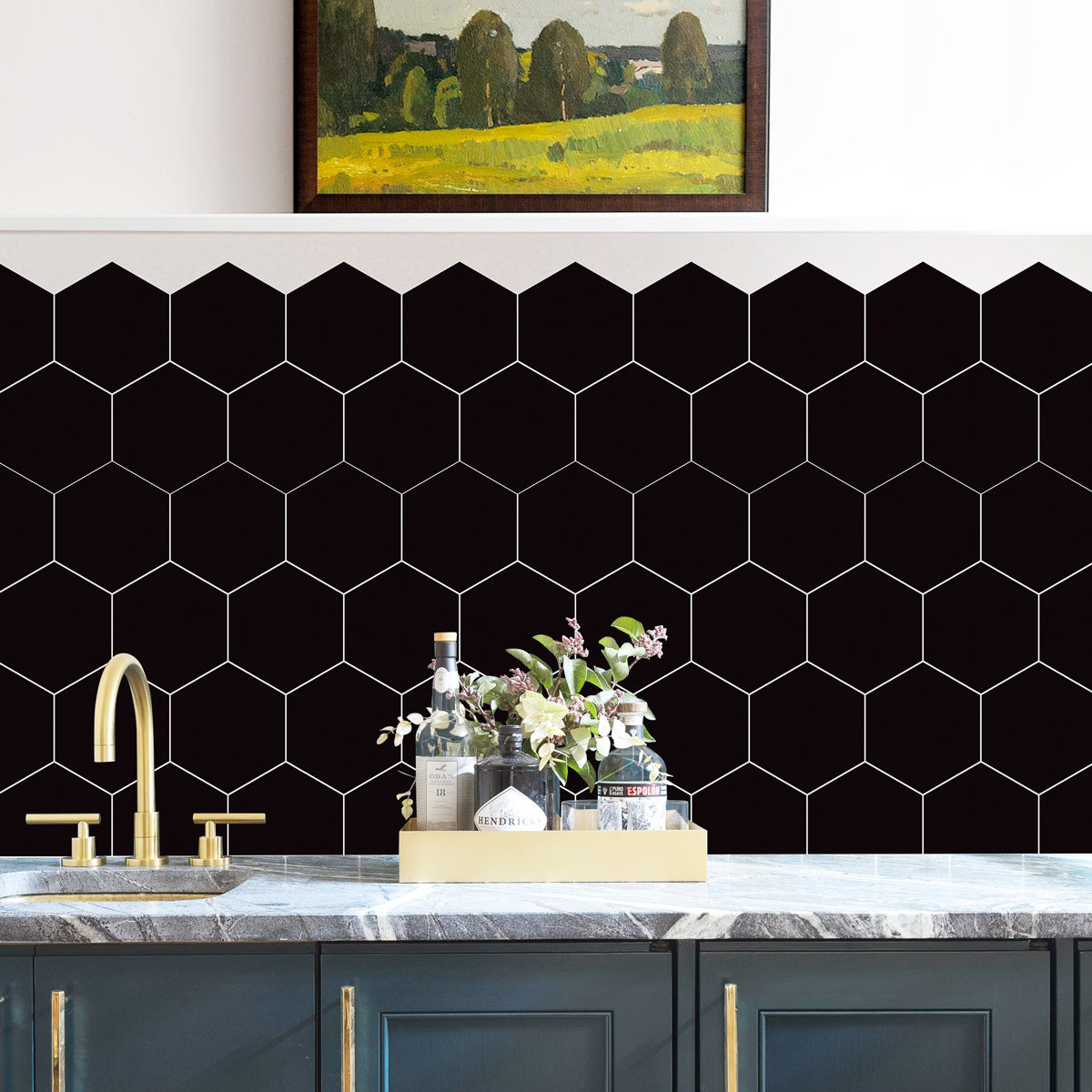 Hexagon Solid Block Peel and Stick Tile Stickers | Antiskid Floor Tile Stickers | Kitchen Bathroom Wall Backsplash Vinyl Decals