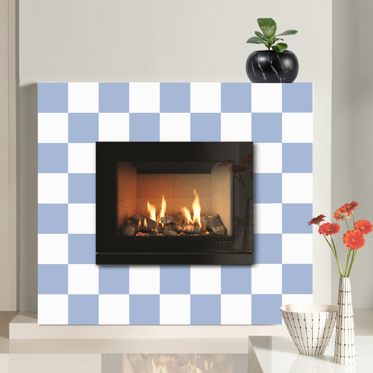 Pastel Blue & Light White Checkered Floor Tile Stickers | Peel and Stick Kitchen, Bathroom, Wall Tile Vinyl Decals| Removable