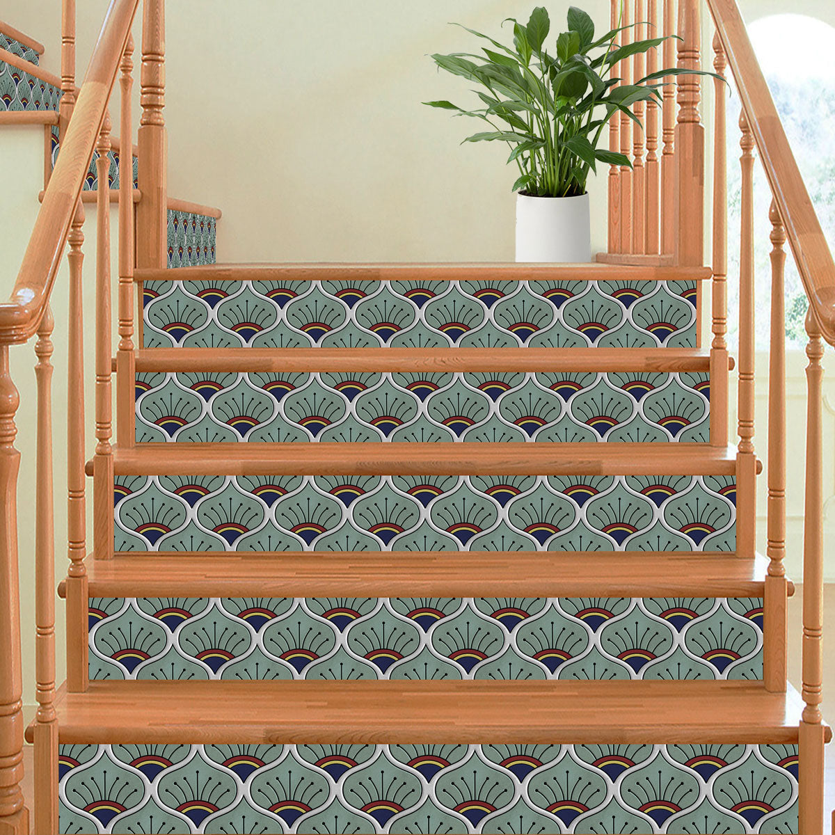 Peacock Hand Painted Peel and Stick Stair Decal | Waterproof and Easy to Trim | Extra long 49" length DIY Home Décor