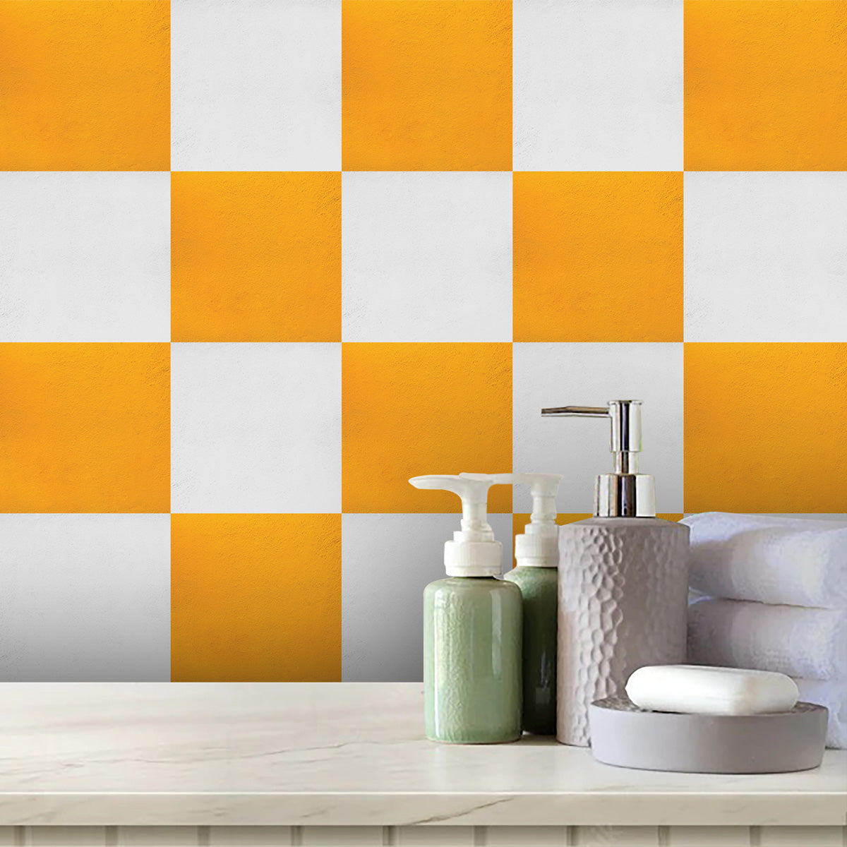 Yellow and Off-White Texture Backsplash Tile Decals | Peel and Stick Kitchen Bathroom Wall and Antiskid Floor Tile Stickers