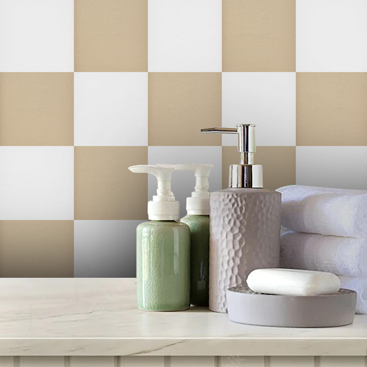 Peel and Stick Beige and Off-White Texture Tile Stickers | Bathroom Kitchen Backsplash Tile Decals | Antiskid Floor Tile Vinyl