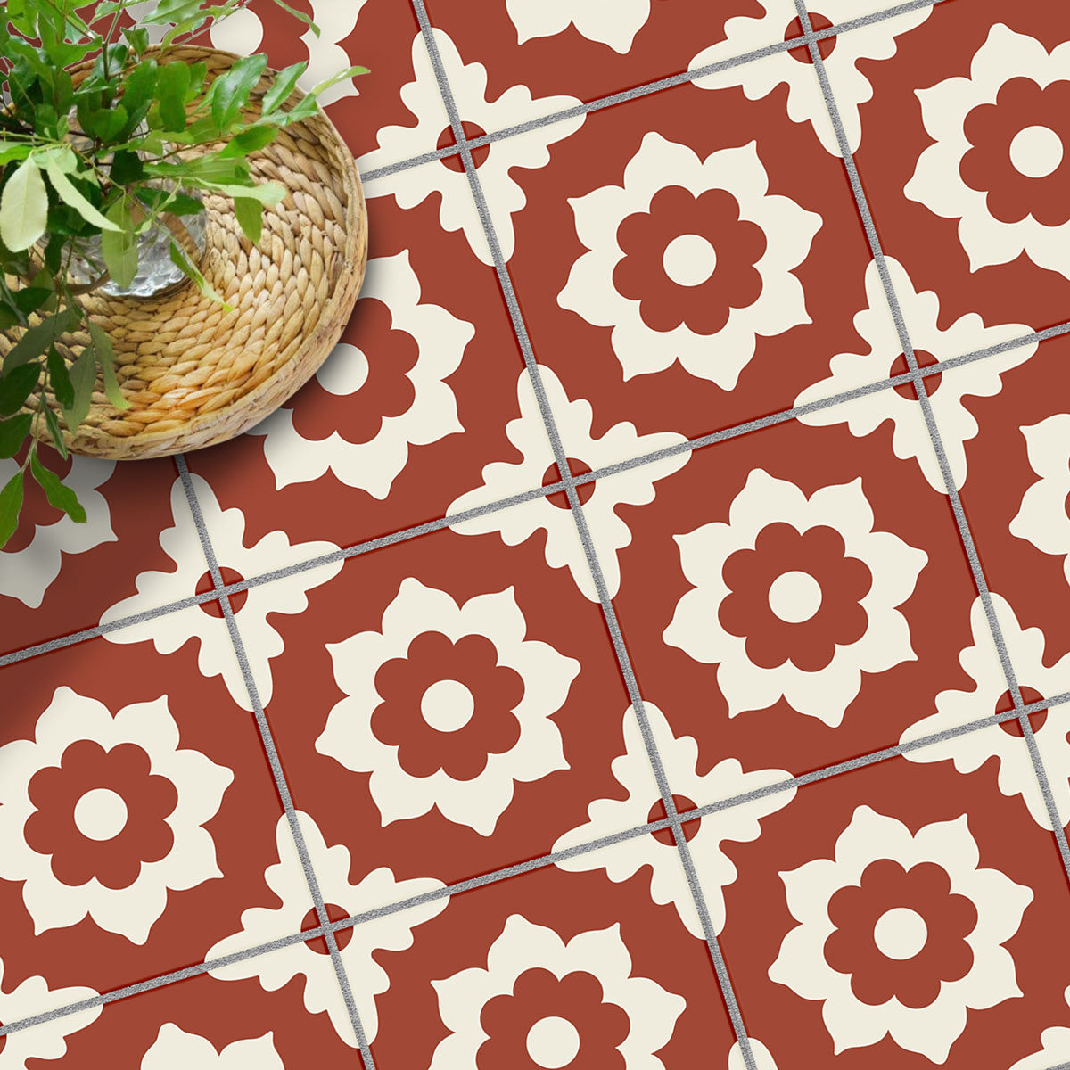 Moroccan Encaustic Terracotta Peel and Stick Floor Tile Stickers | Kitchen, Bathroom Backsplash | Removable | Free Shipping
