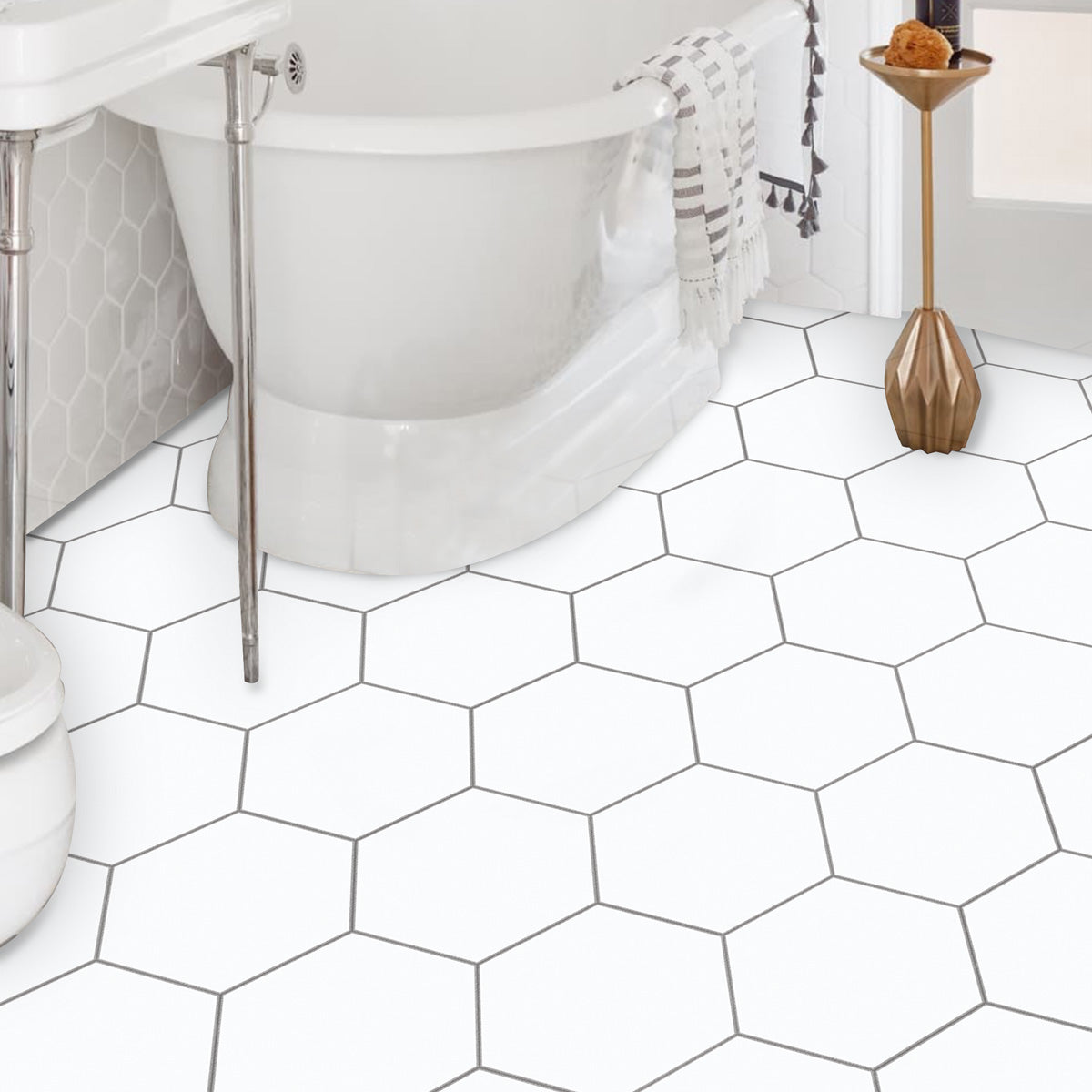 White Peel and Stick Hexagon Tile Stickers | Kitchen, Bathroom, Backsplash Decal, Waterproof Tile Decals | Free Shipping