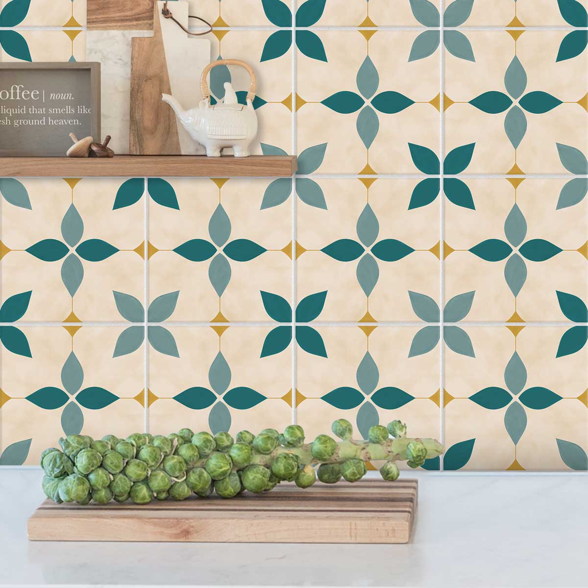 Botanic Floral Tile Stickers | Peel and Stick Kitchen Bathroom Wall Tile Vinyl Decals | Antiskid Floor Tile Stickers | Removable