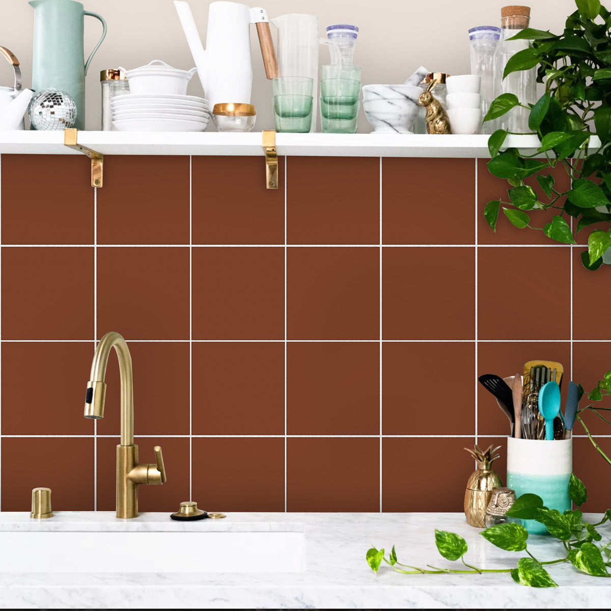 Solid Burnt Cinnamon Tile Stickers | Kitchen, Bathroom, Wall Tile Decal | Antiskid Foor Tile Stickers | Removable | Free Shipping