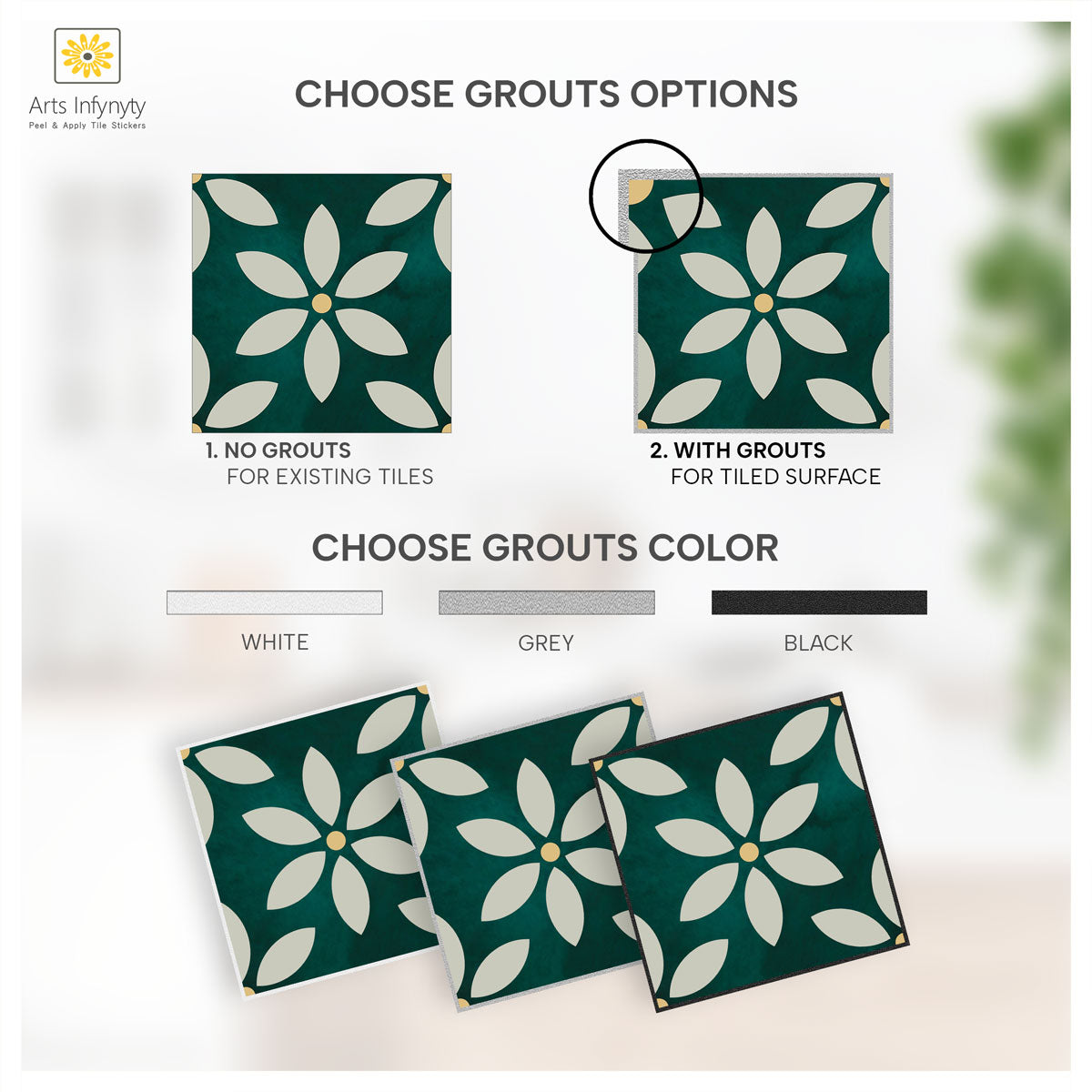 Moss Green Floral Kitchen Backsplash Tile Stickers | Peel and Stick Bathroom Wall Tile Decals | Removable | Free Shipping