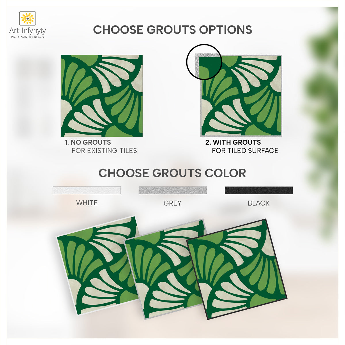 Green Floral Peel and Stick Backsplash Tiles Stickers | Kitchen, Wall, Bathroom, Floor Tile Decals | Removable | Free Shipping