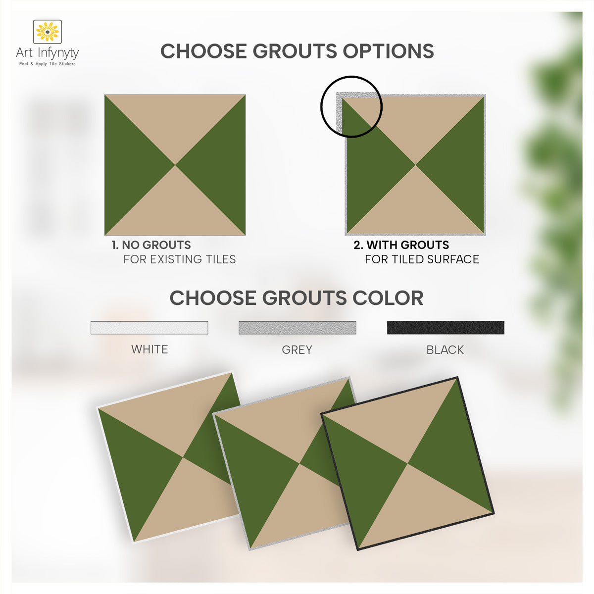 Peel and Stick Olive & khaki Tile Stickers | Kitchen Bathroom Wall Tile Vinyl Decals | Antiskid Floor Tile Vinyl | Free Shipping