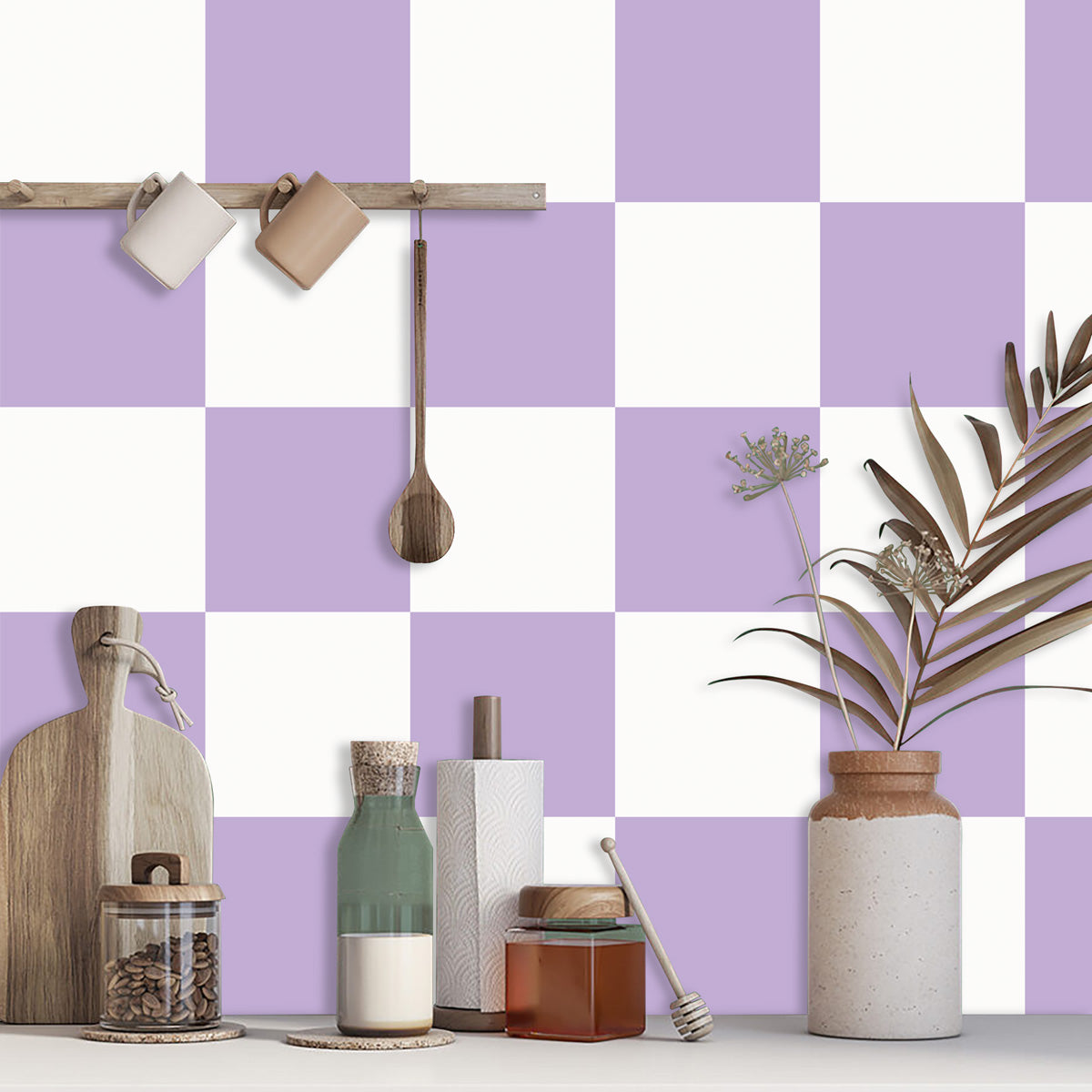 Purple, Beige Floor Kitchen Backsplash Tile Stickers | Peel and Stick Tile Vinyl Decals for Kitchen, Bathroom and Wall | Removable