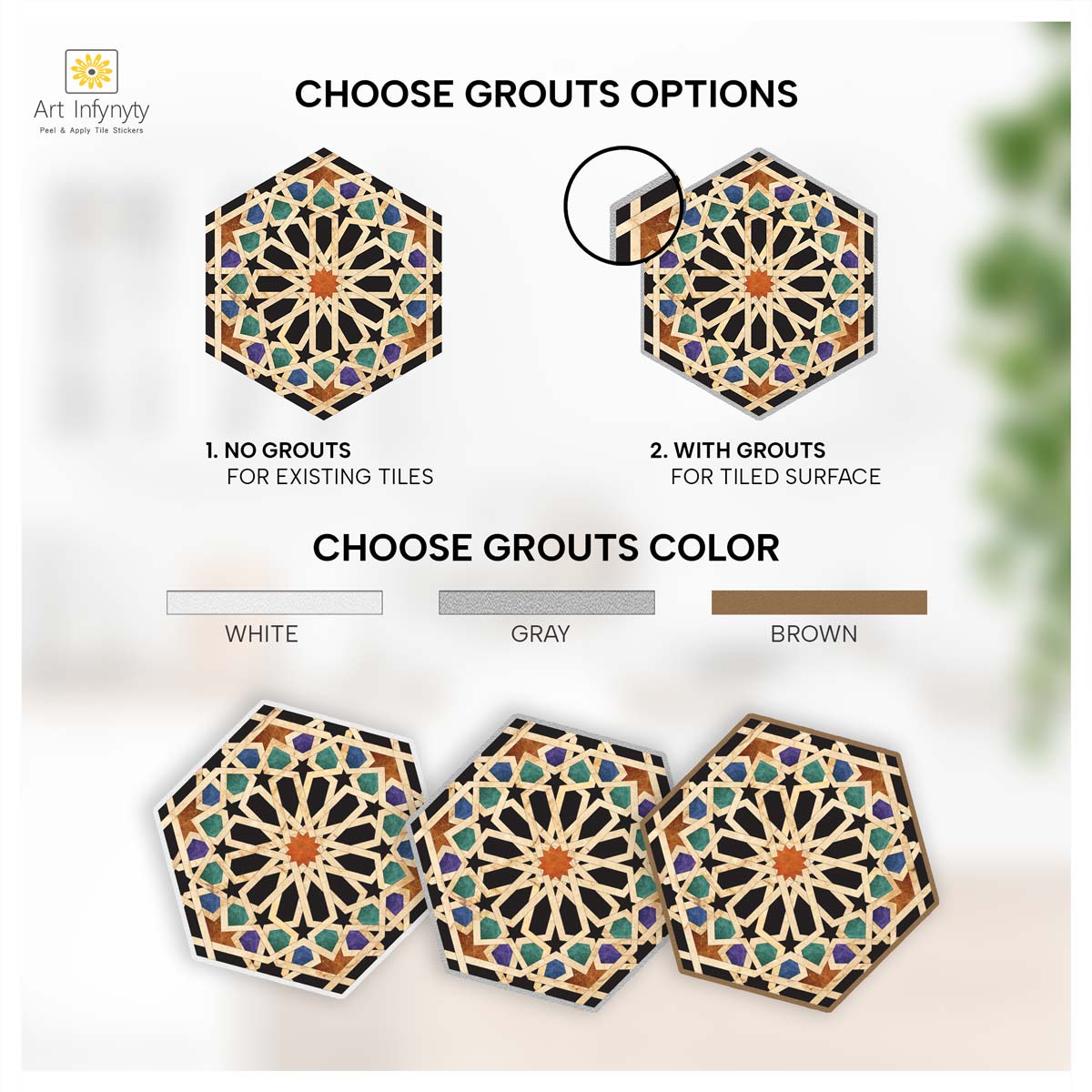Qarawiyyin Mosque Hexagon Tile Stickers | Kitchen, Bathroom, Wall Backsplash Tile Decals | Antiskid Floor Tile Stickers