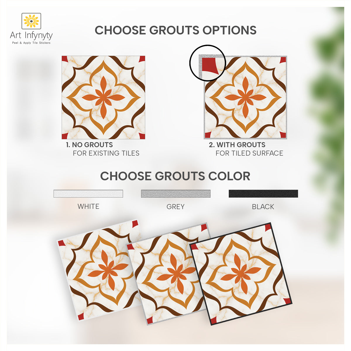 Terracotta Blossom Tile Stickers | Peel and Stick Kitch Bathroom Wall Floor Tile Vinyl Decals | Removable | Free Shipping