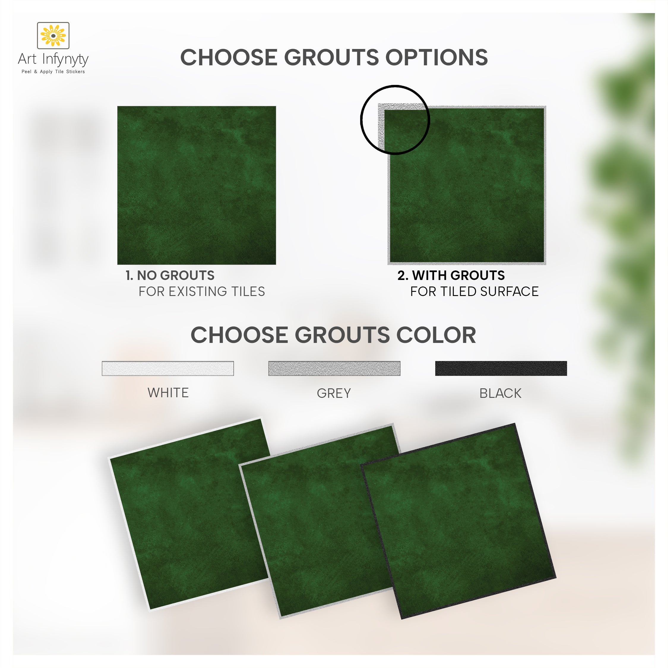 Green Texture Floor Tile Stickers | Peel and Stick Kitchen Bathroom Wall Backsplash Tile Stickers | Removable | Free Shipping