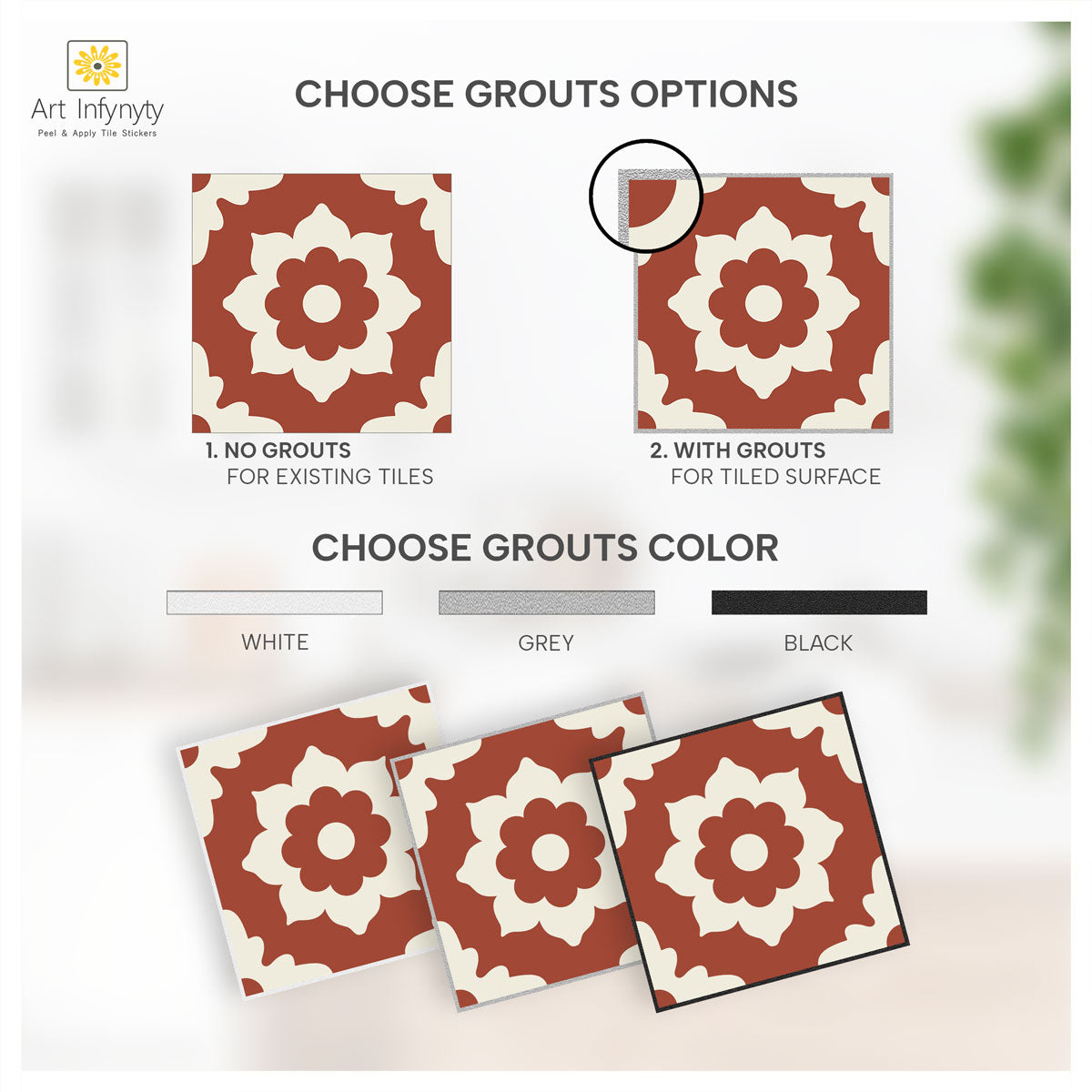 Moroccan Encaustic Terracotta Peel and Stick Floor Tile Stickers | Kitchen, Bathroom Backsplash | Removable | Free Shipping