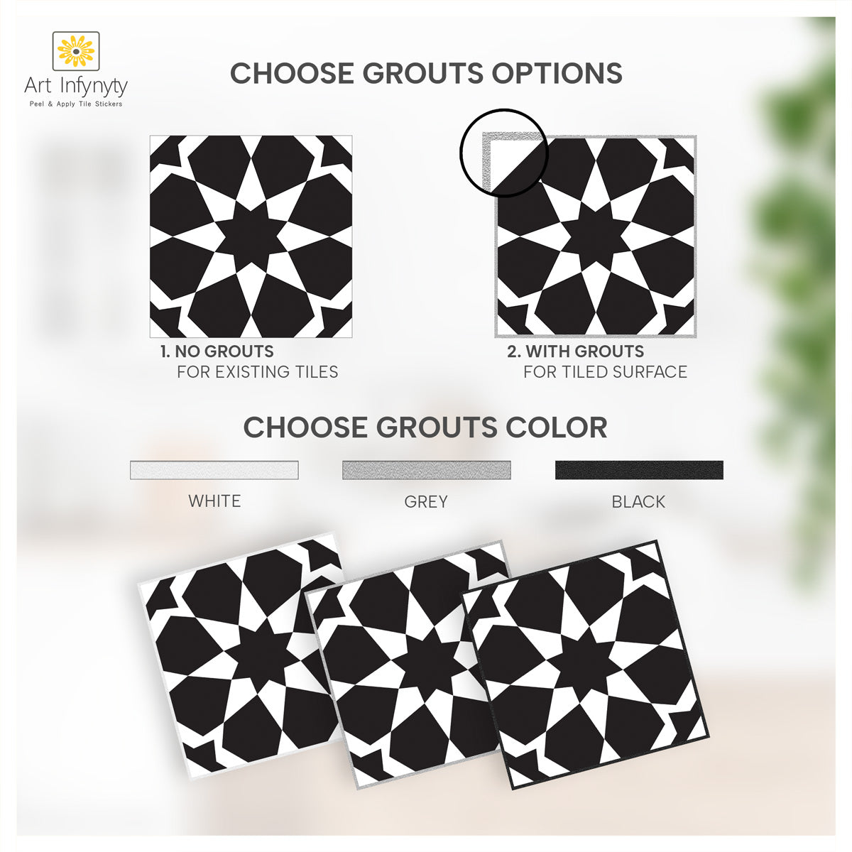 Peel and Stick Black Star Tile Stickers | Antiskid Floor Tiles | Waterproof Bathroom, Kitchen Backsplash Tile Stickers Decals