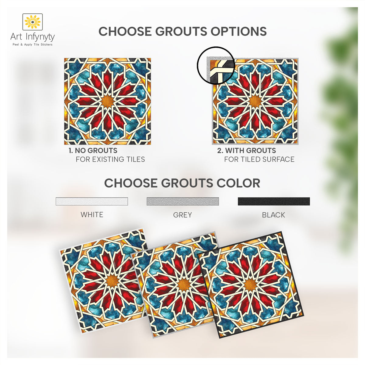 Starburst Seamless Tile Stickers | Peel and Stick Backsplash Tile vinl | Antiskid Floor Tile Vinyl Decals | Removable | FREE SHIPPING