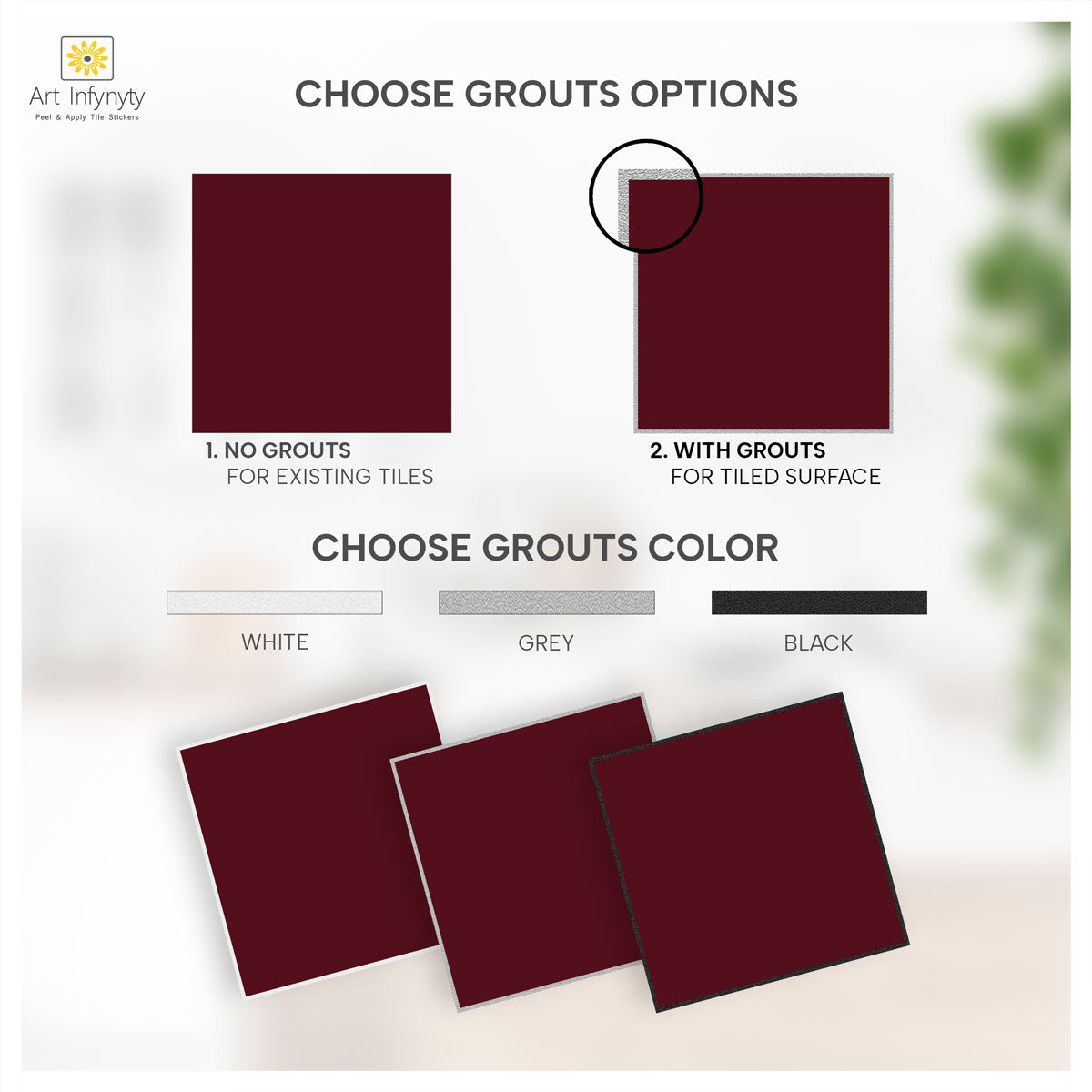 Burgundy Peel and Stick Tile Stickers | Kitchen, Bathroom Wall Hand Crafted Backsplash Tile Decals | Antiskid Floor Tile Stickers