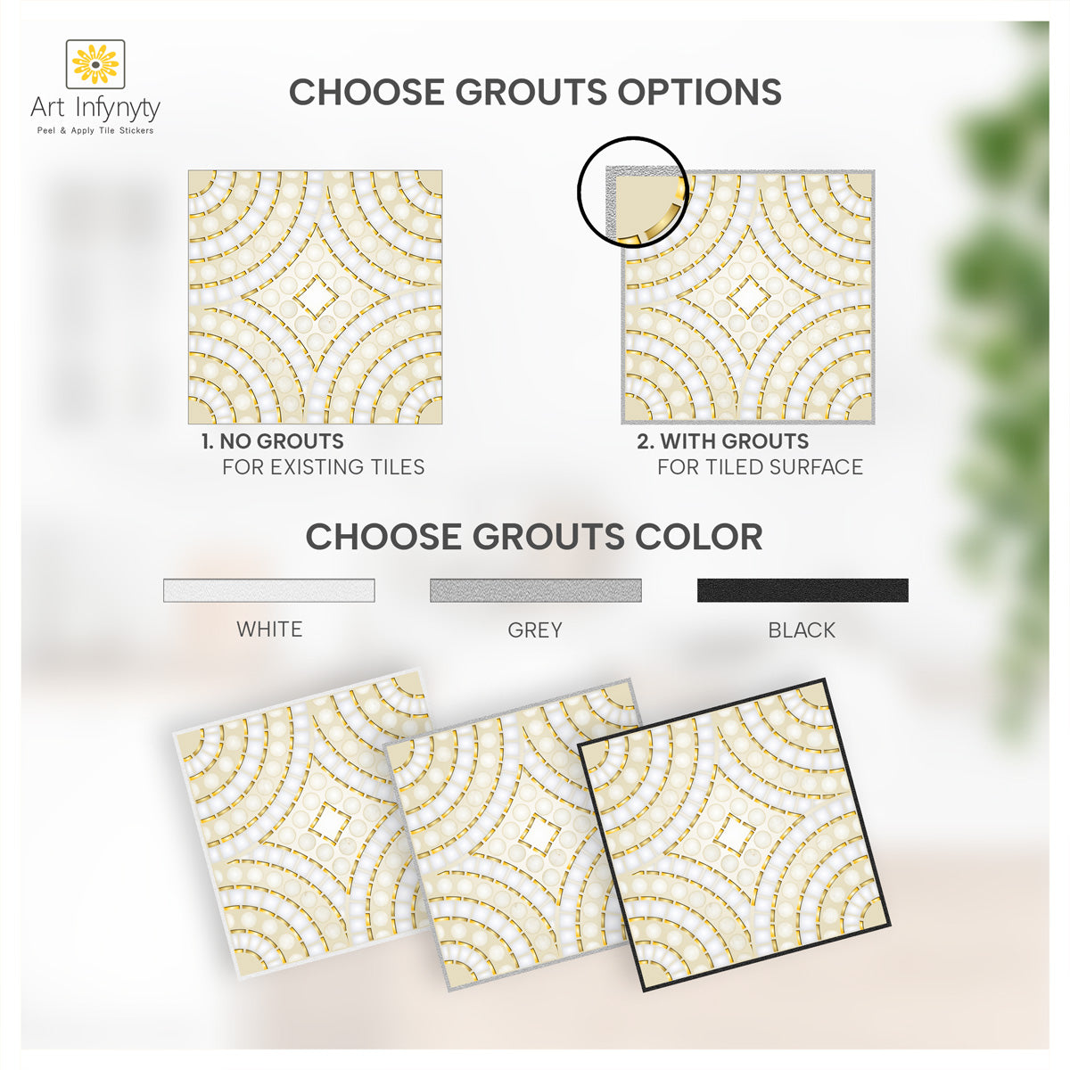 Mosaic Gold Color Floor Tile Stickers | Kithcen, Bathroom, Wall Peel and Stick Backsplash Tile Vinyl Decals | Removable