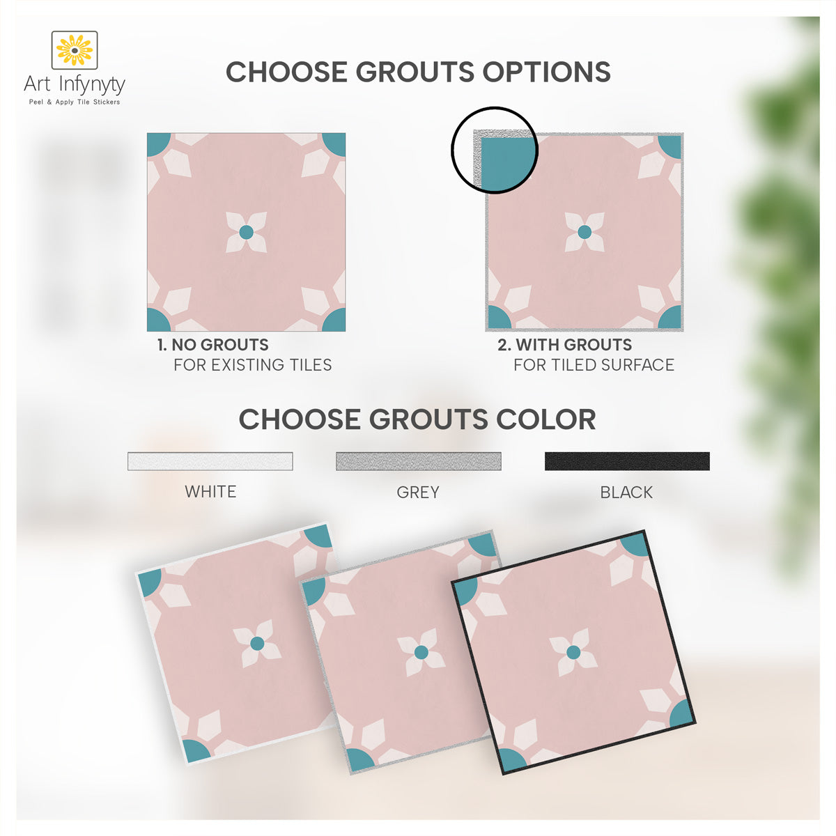 Pink and White Floral Tile Stickers | Peel and Stick Bathroom Kitchen Floor Wall Hand Crafted Tile Vinyl Decals | Removable