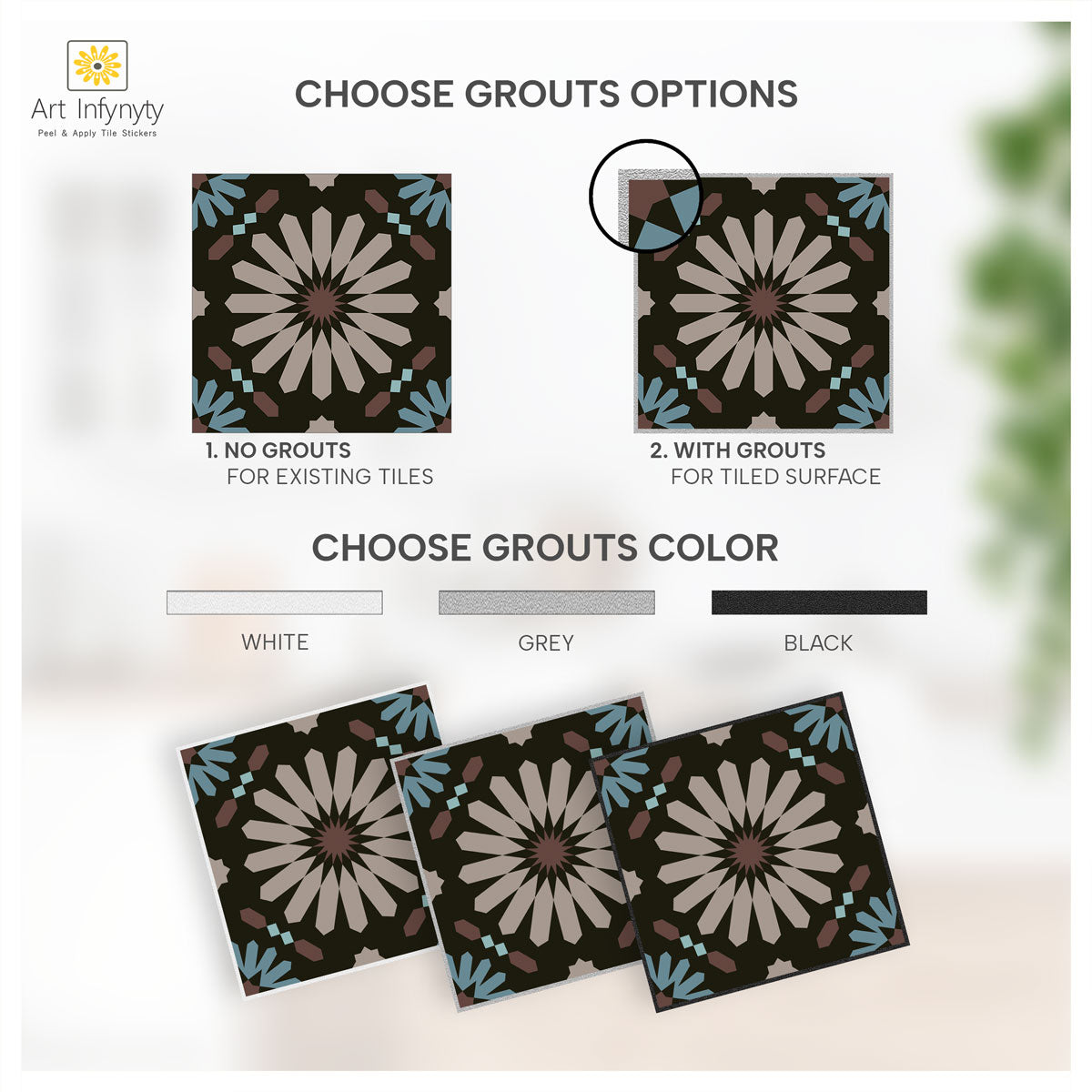 Moroccan Floral Tile Vinyl Decals | Kitchen, Backsplash, Floor & Wall Peel and Stick Tile Stickers | Removable | Free Shipping