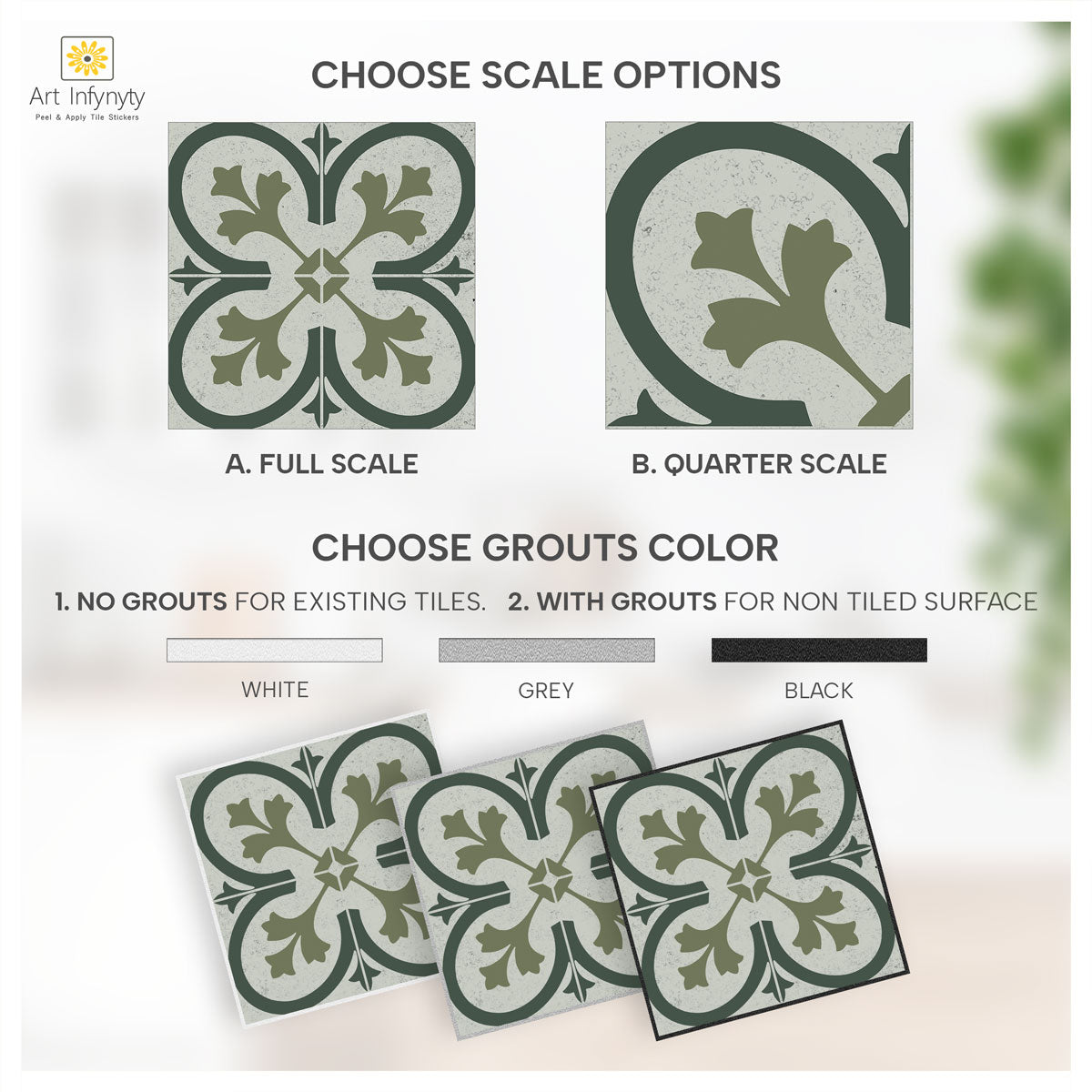 TULIP MAVI Forest Green Floor Decals | Peel and Stick Kitchen, Bathroom, Backsplash, Wall Tile Vinyl Decals | Free Shipping