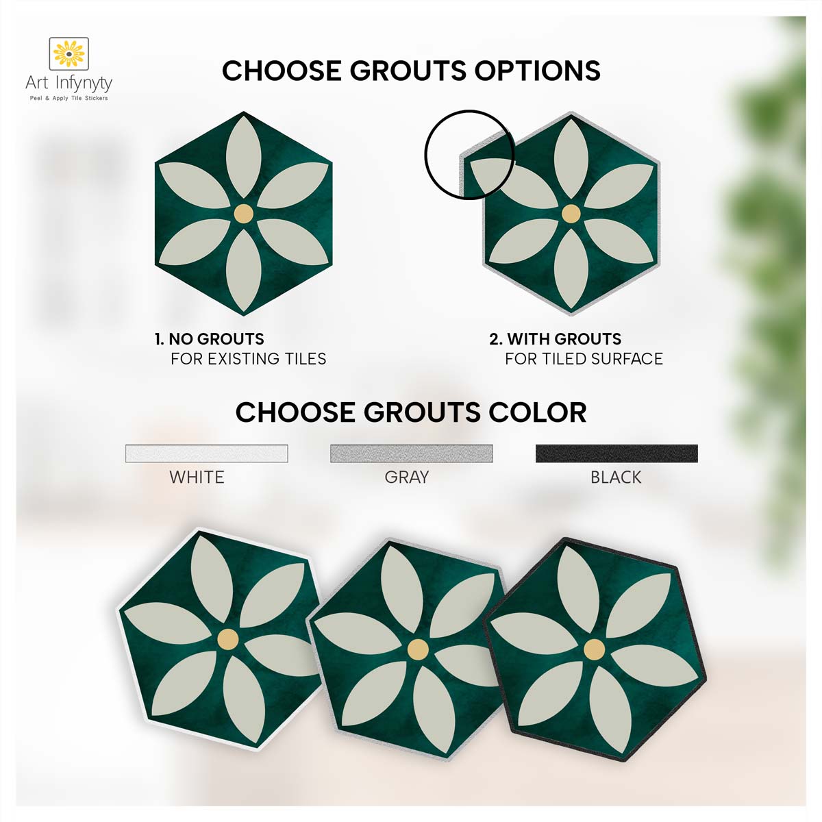 Moss Green Hexagon Peel and Stick Tile Stickers | Kitchen Bathroom Backsplash Tile Decals | Antiskid Floor Tile Stickers