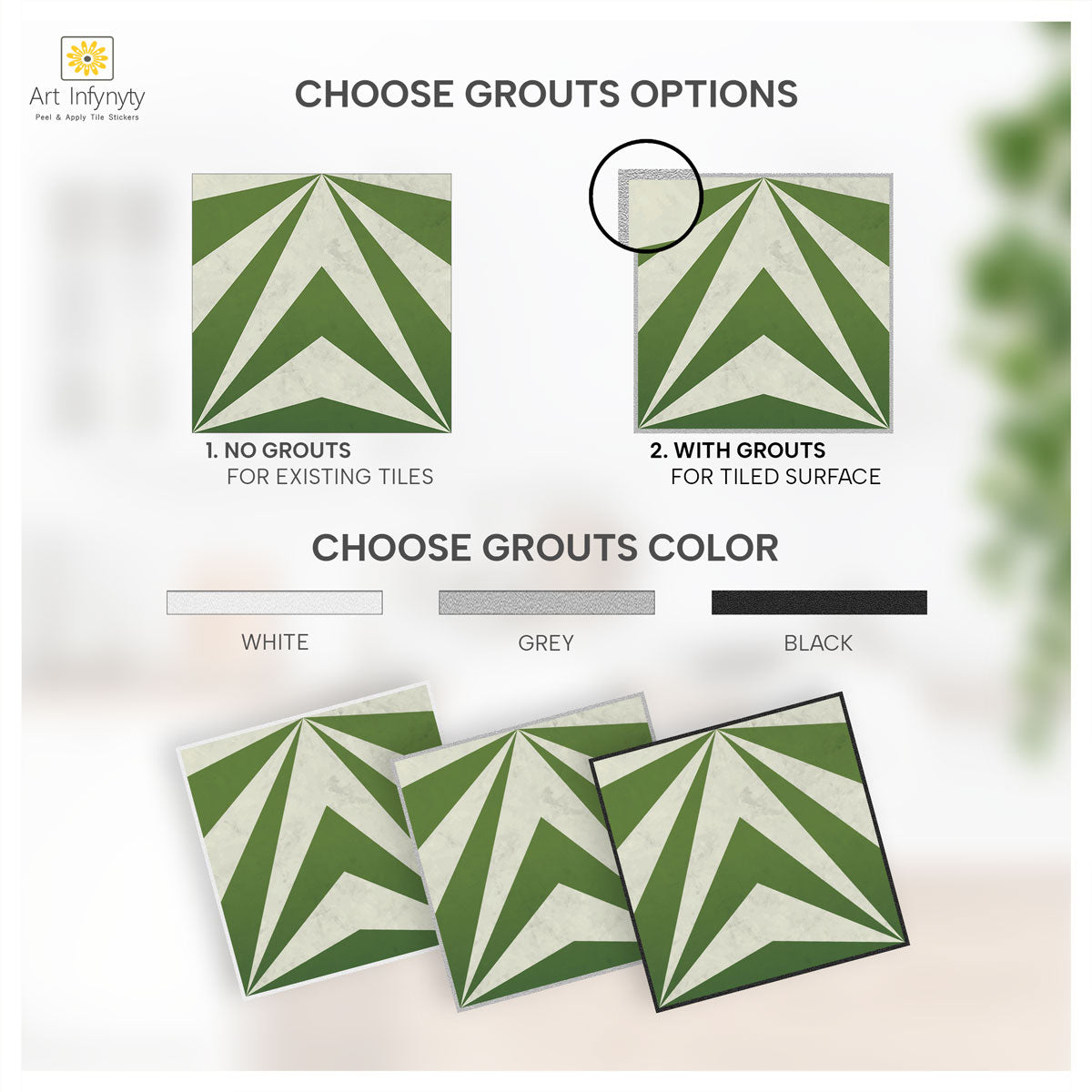 Oblique Moss Green Tile Stickers | Antiskid Floor Tile Vinyl | Peel and Stick Kitchen Bathroom Wall Tile Stickers | Removable