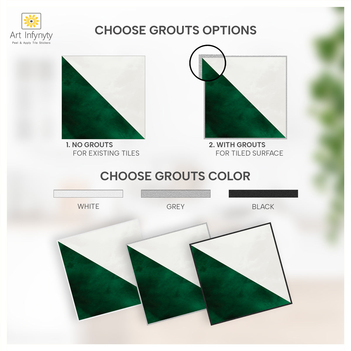 Peel and Stick Emerald Green & Ivory Tile Stickers | Kitchen, Bathroom, Wall Tile Vinyl Decals | Antiskid Floor Tile Stickers